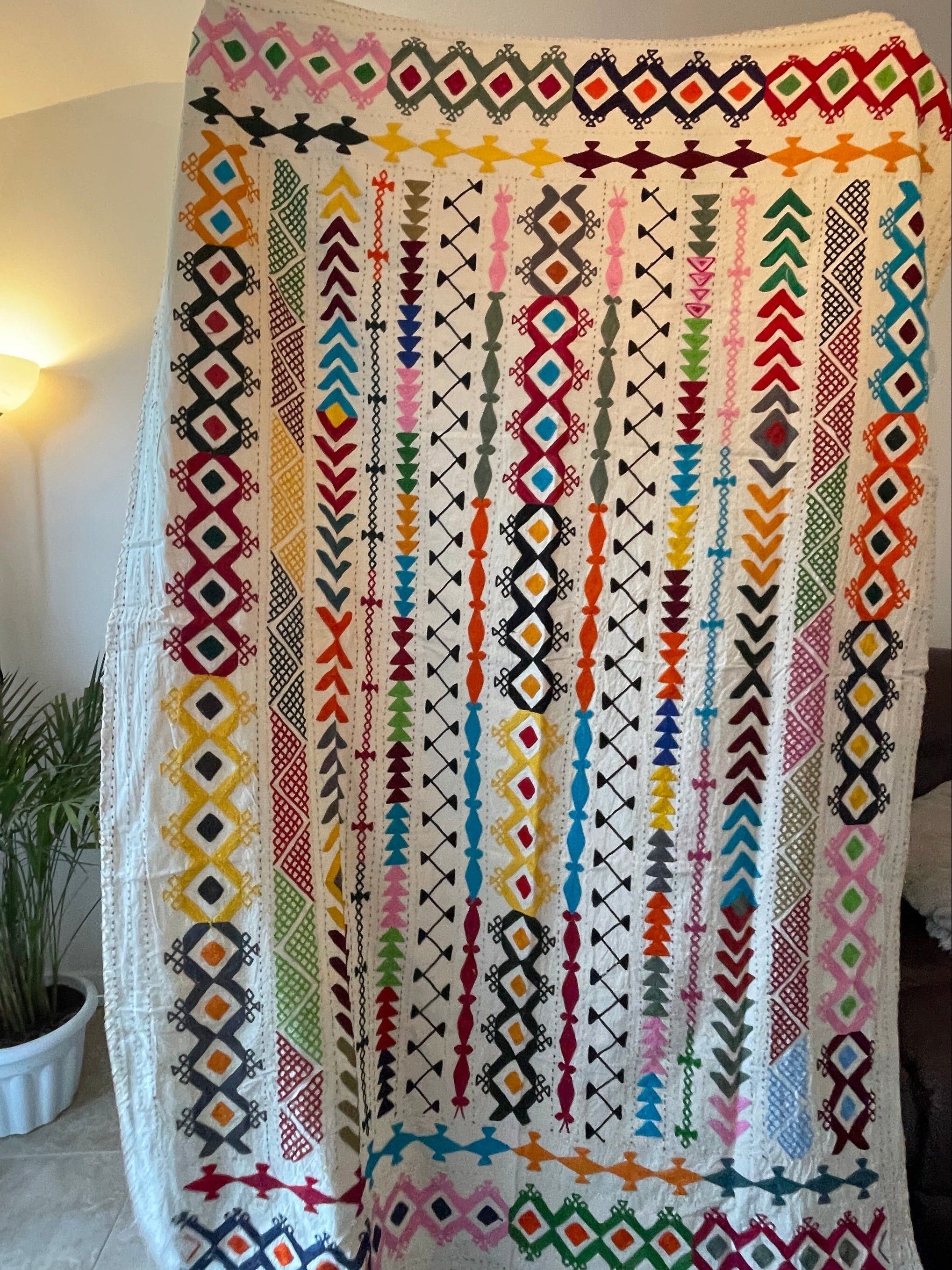 Handcrafted Bohemian Suzani Embroidery Bedcover