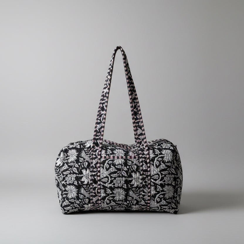 Cotton Quilted floral duffle bag - Black