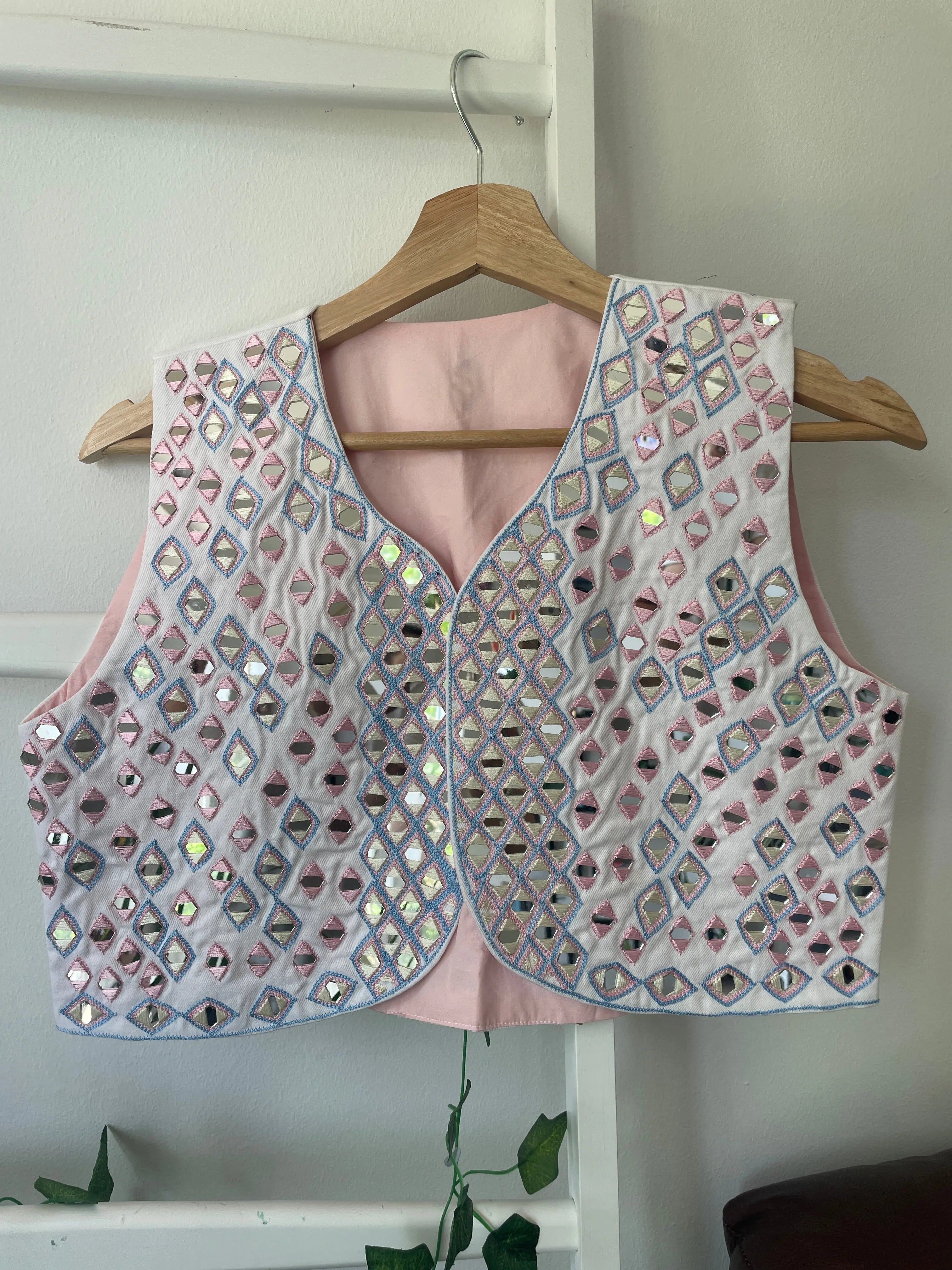 Hand embroidered Mirror work Vest - Pastel Colours
