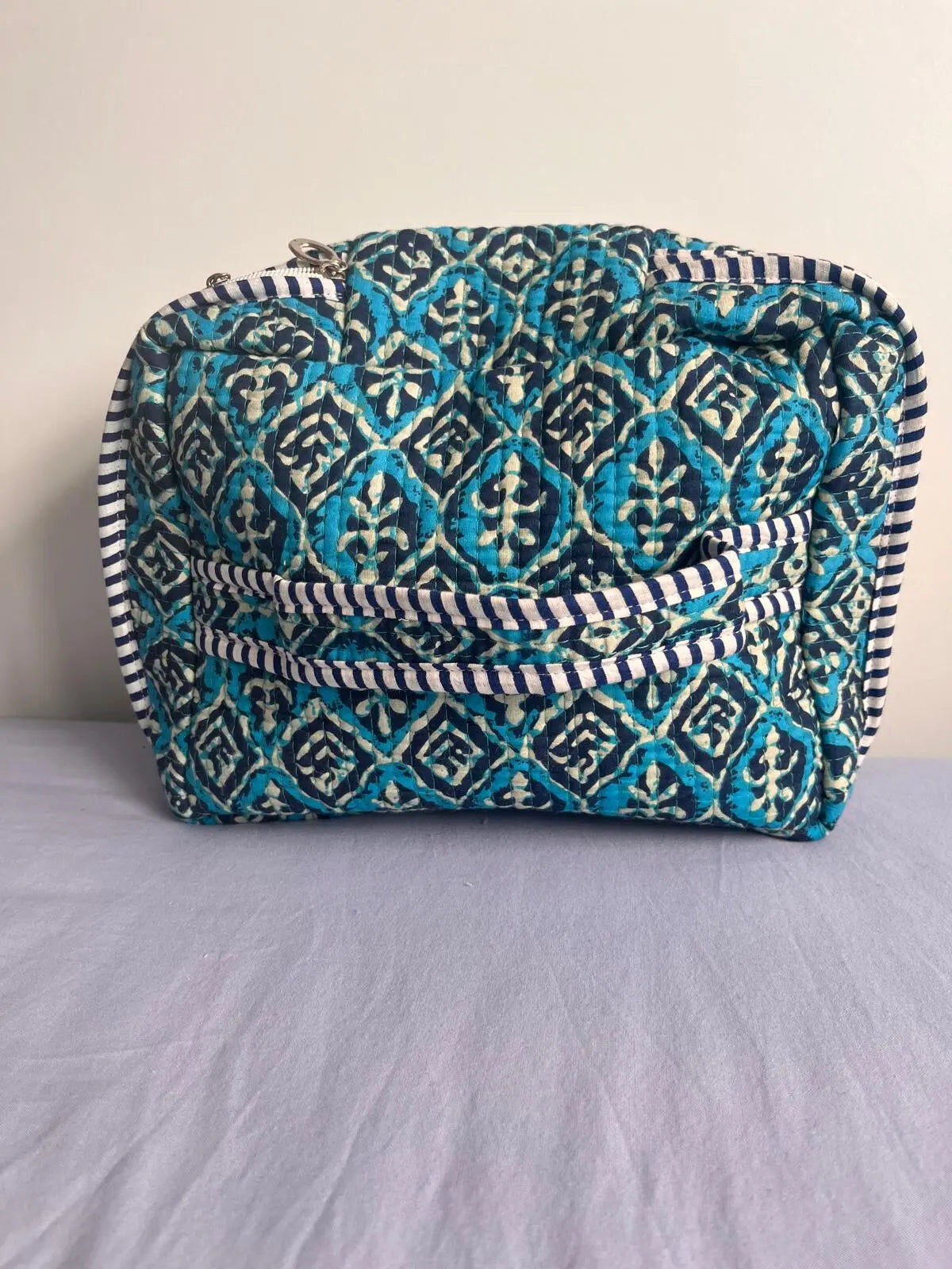 Quilted Fabric Cosmetic Bag - Blue