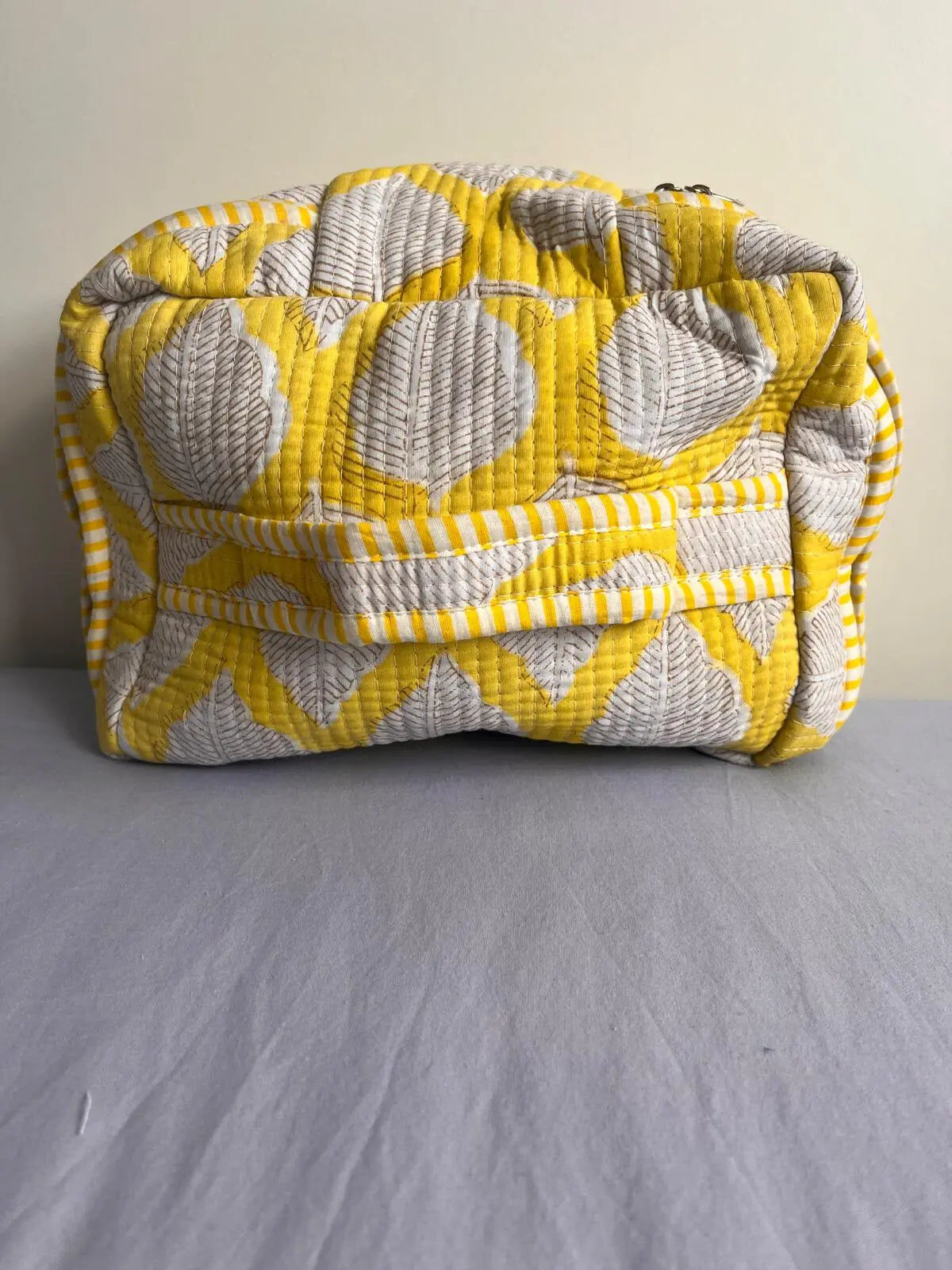 Quilted Fabric Cosmetic Bag - Yellow Leaf
