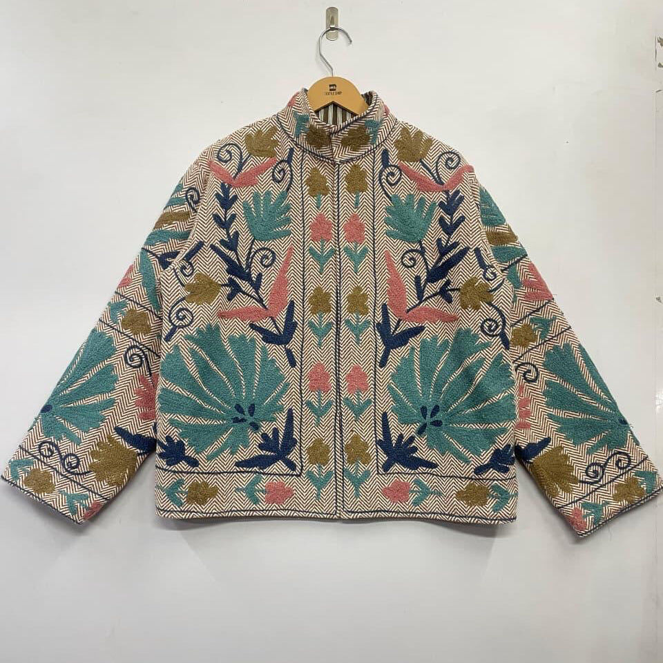 Handloom fabric Pastel Suzani Embroidery Jacket