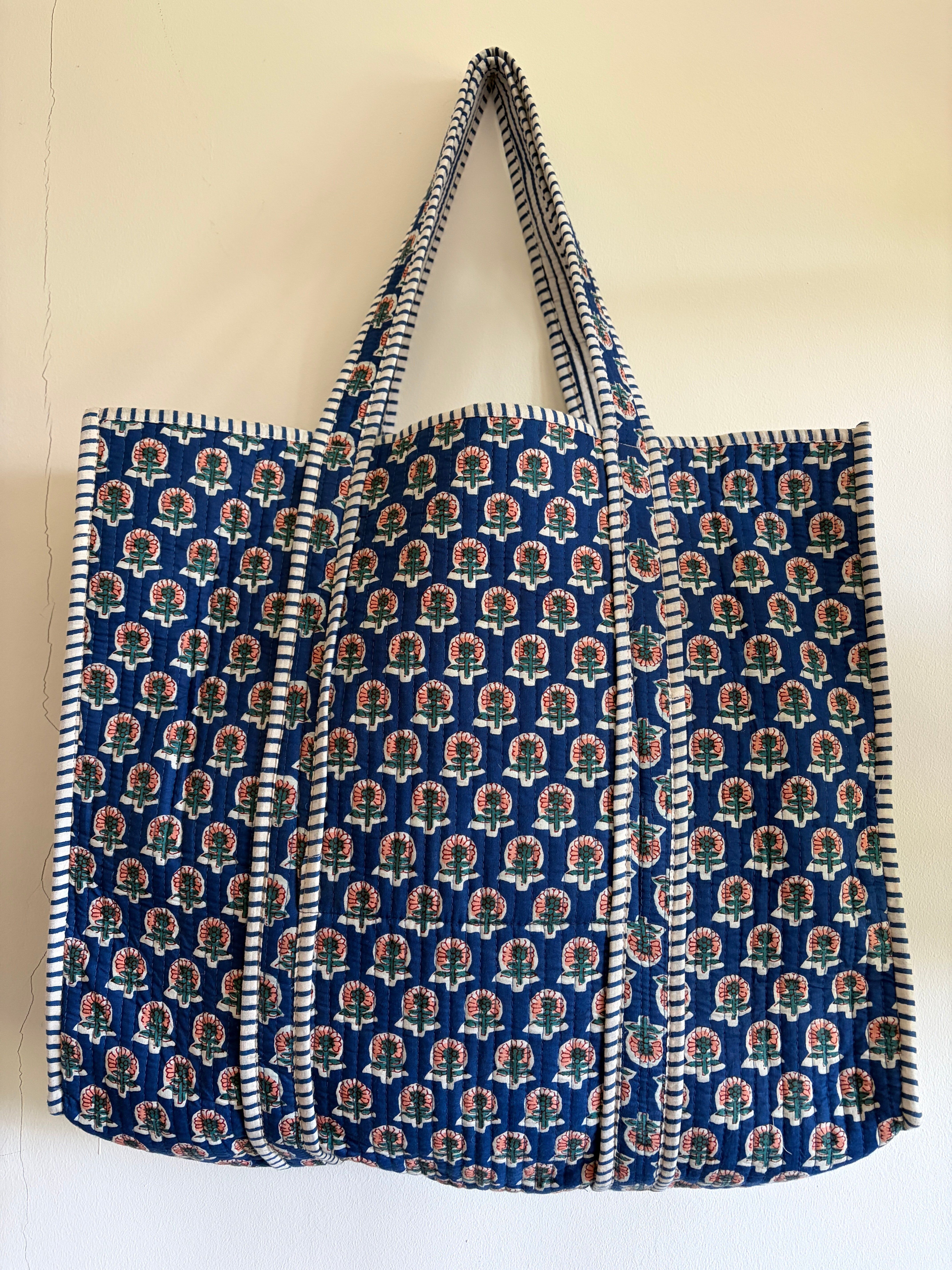Hand Block Printed Quilted Cotton Tote bags