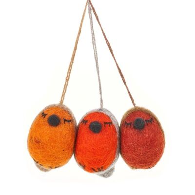 Handmade Whimsical Winter Robins (Bag of 3) Hanging Biodegradable Christmas Tree Decorations