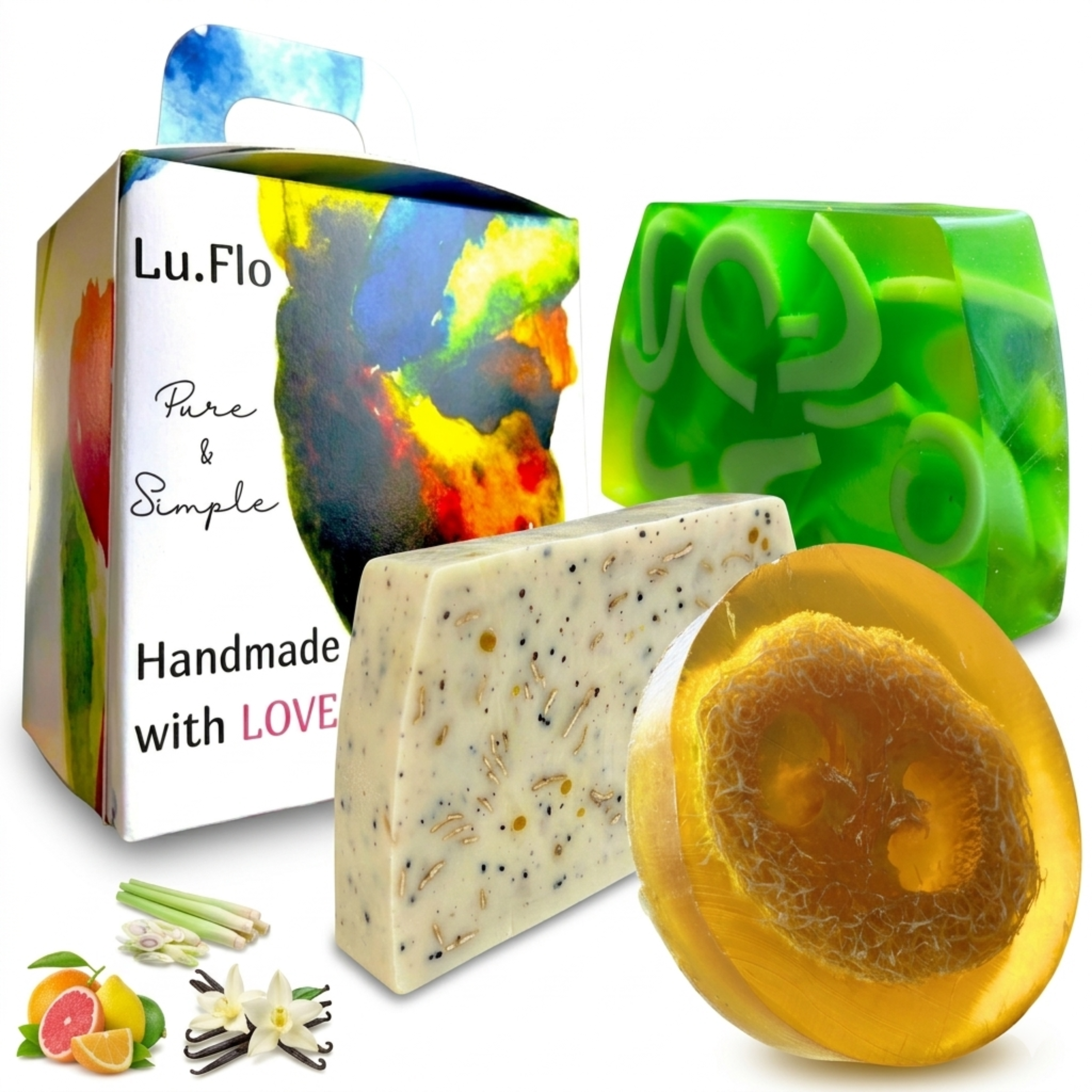 Artisan Glycerin Soap Set (3 pcs) – Citrus, Vanilla, Grapefruit