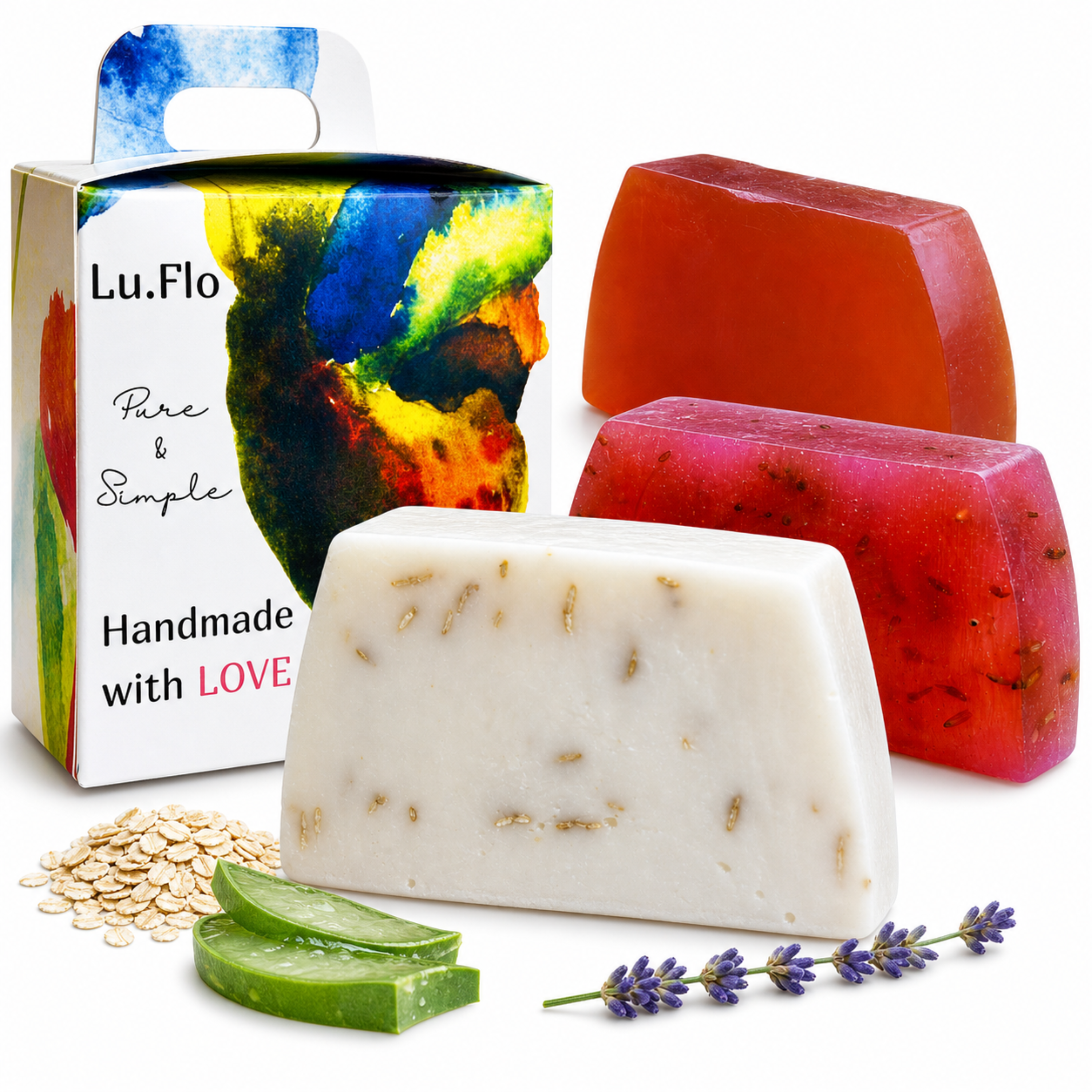 Artisan Organic Soap Set (3 pcs) – Lavender, Honey & Oat