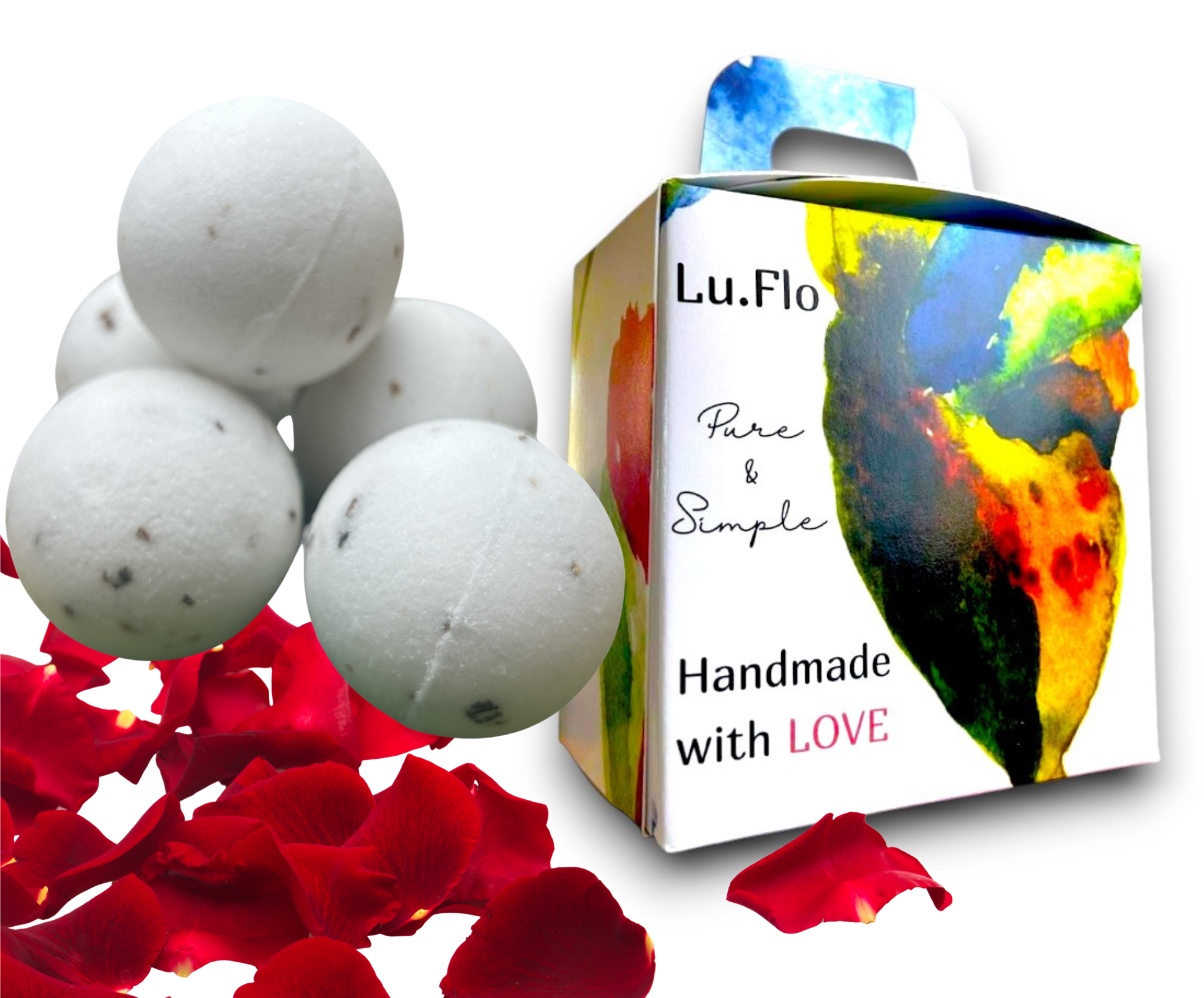 Rose Petal Bath Bomb Set (5 × 60 g) - Lu.Flo box