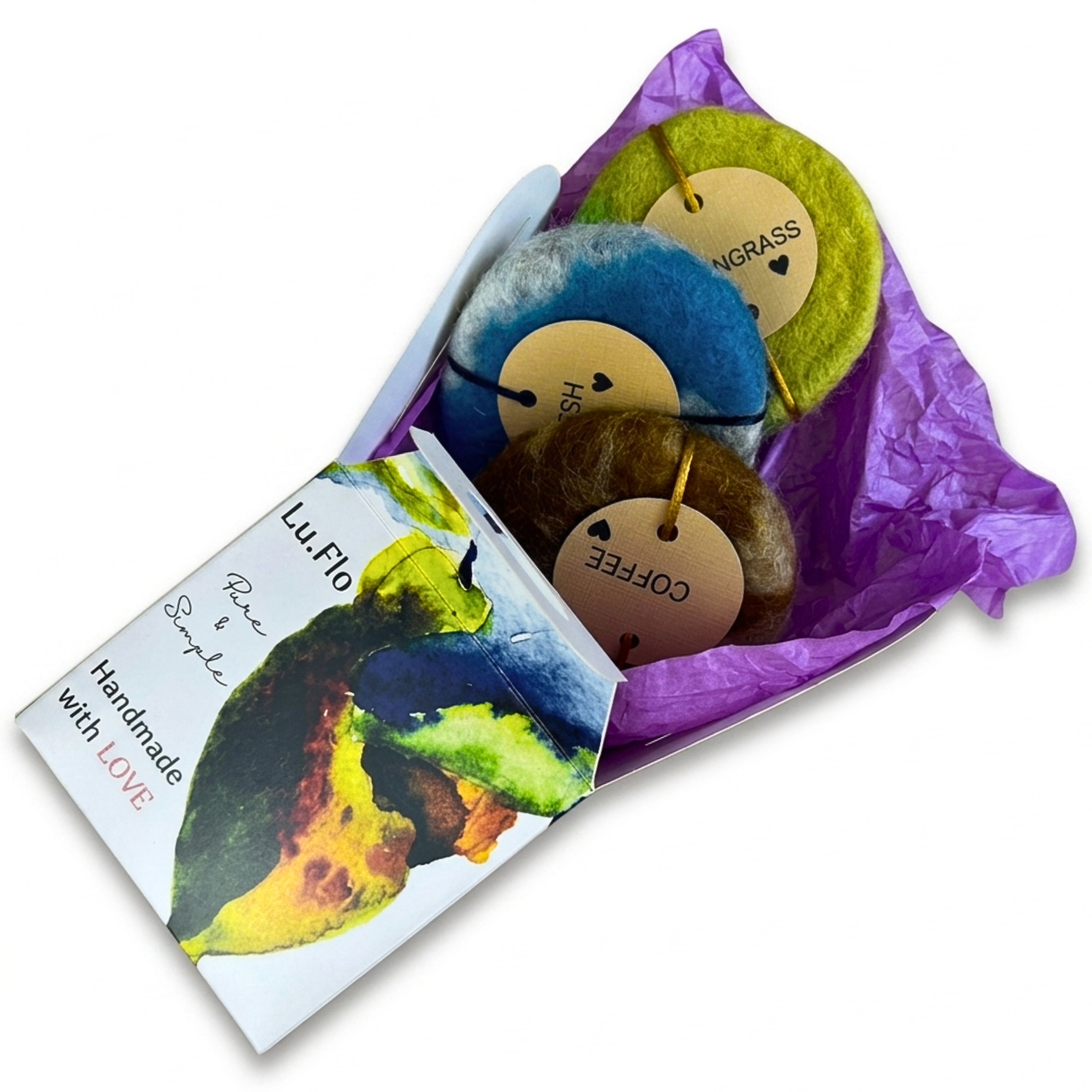 Felted Glycerin Soap Gift Set of 3 - Fresh, Coffee, Lemongrass