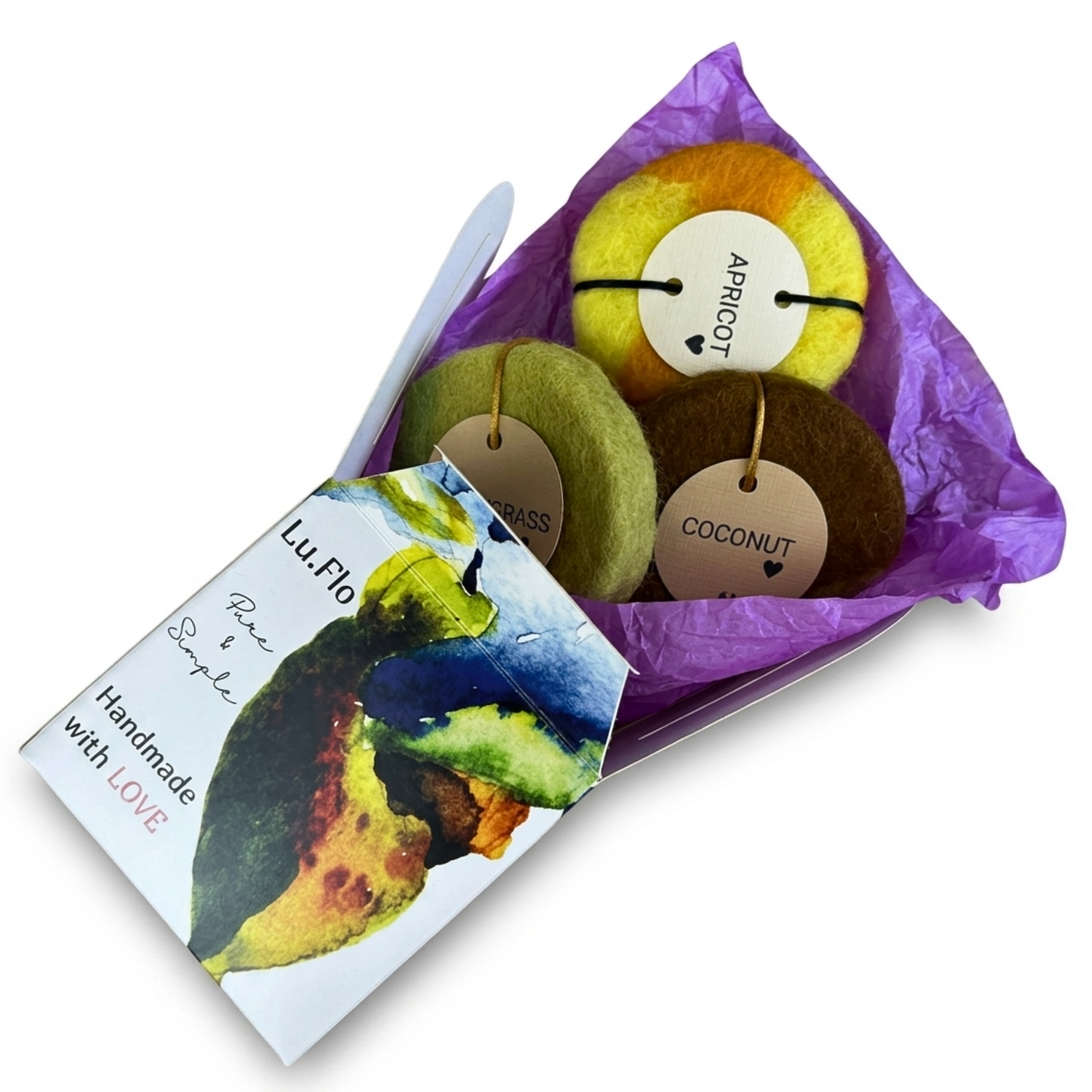 Felted Glycerin Soap Gift Set of 3 - Apricot, Coconut, Lemongrass