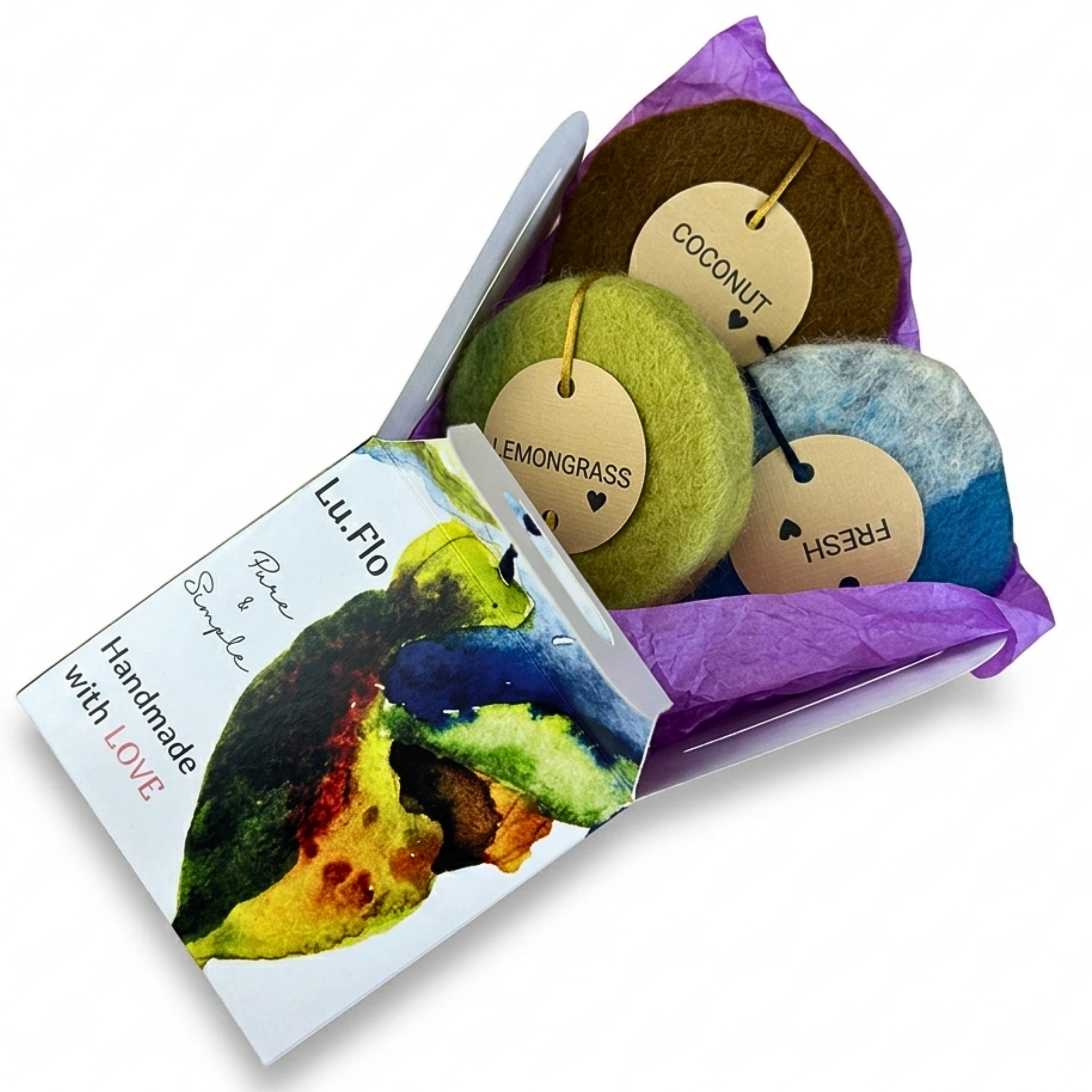 Felted Glycerin Soap Gift Set of 3 - Fresh, Coconut, Lemongrass