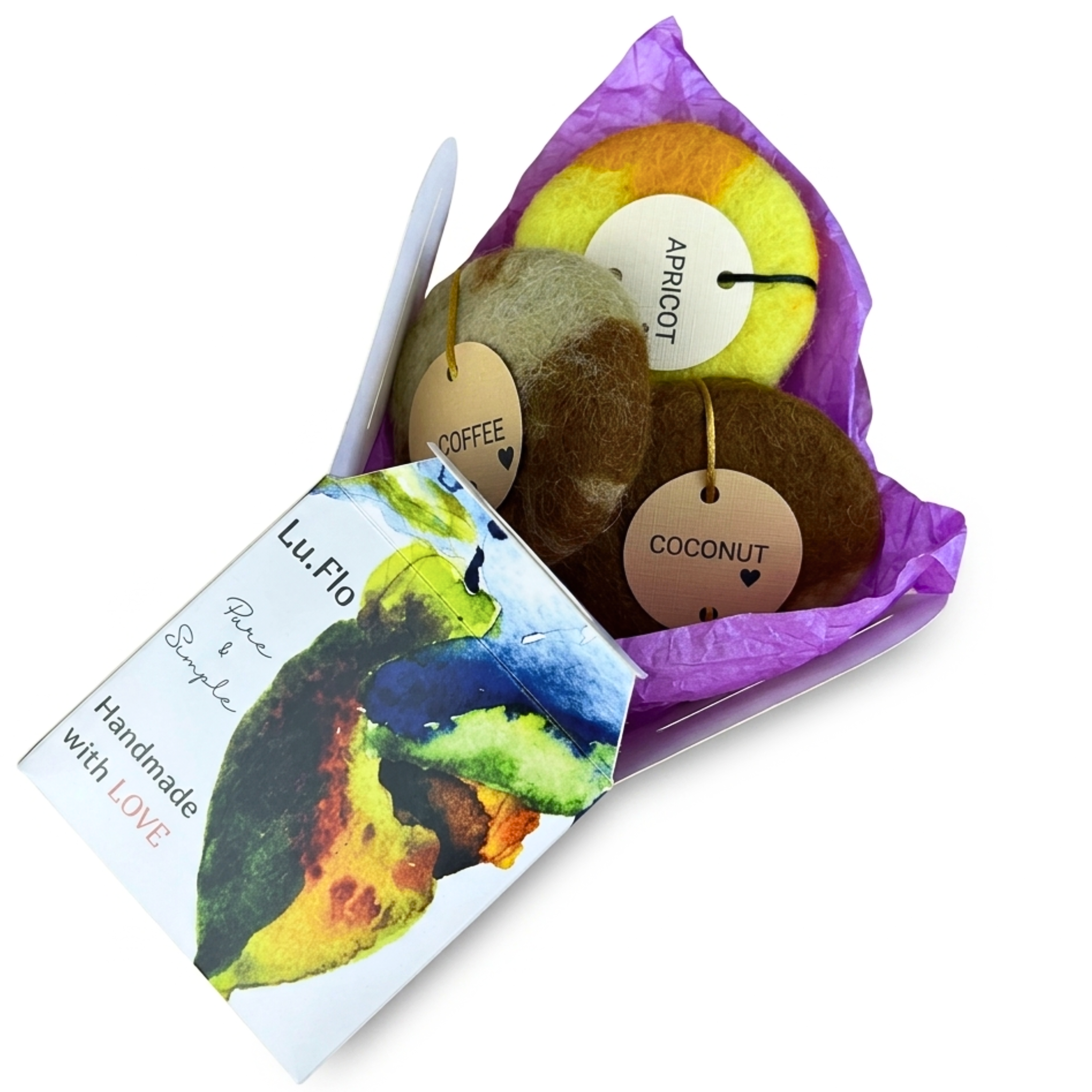 Felted Glycerin Soap Gift Set of 3 - Apricot, Coconut, Coffee