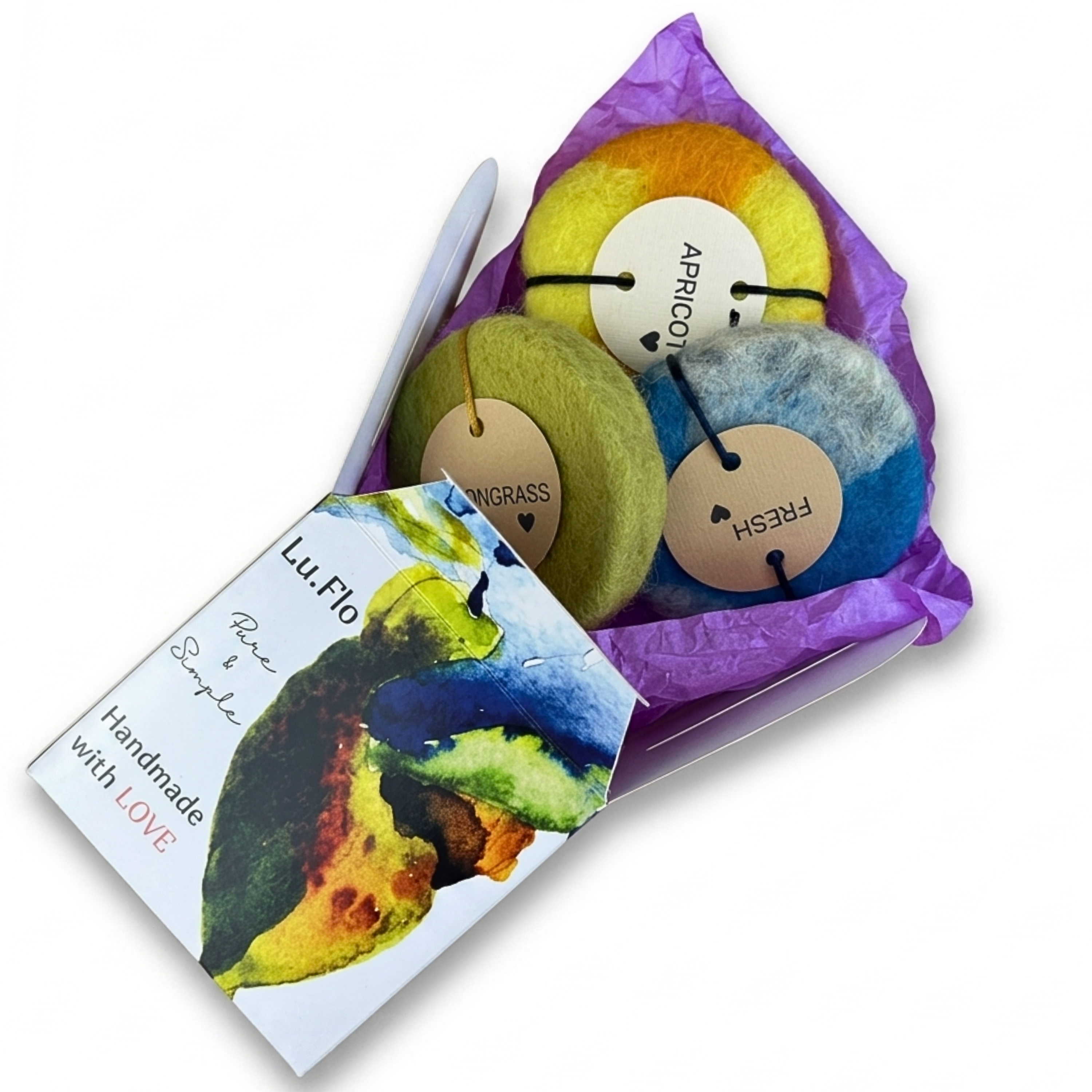 Felted Glycerin Soap Gift Set of 3 - Apricot, Fresh, Lemongrass