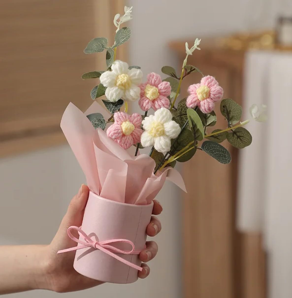Bouquet de fleurs en textile – Accessoire décoratif pour la maison – Fil de coton – Résistant à la décoloration – Présentoir individuel