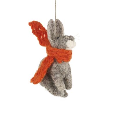 Handmade Bunny with Orange Scarf Hanging Felt Decoration