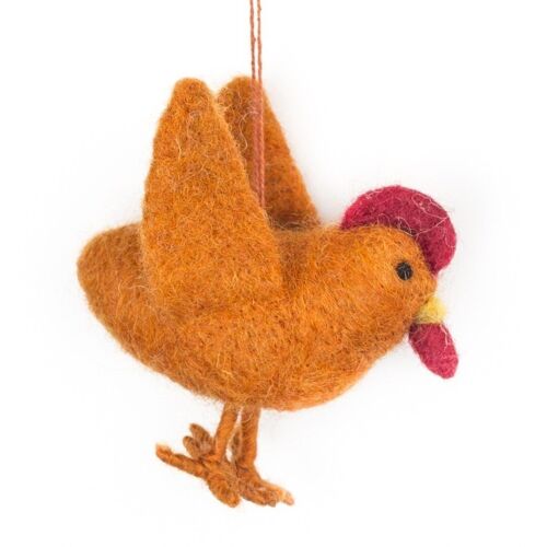 Handmade Hanging Cluckin' Chickens Fair trade Easter Decoration orange