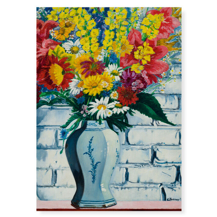 Poster in der Rolle – Kunstdruck „Vase mit Blumen vor der Wand“ von Charley Toorop – 50 × 70 cm
