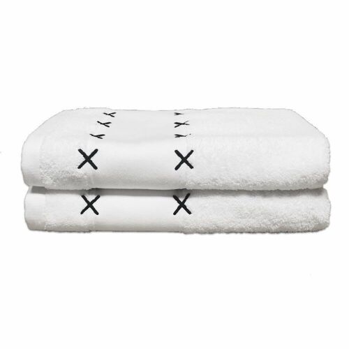 LOT DE 2 SERVIETTES DE BAIN 50 x 100 EMBRUN BLANC Brodé