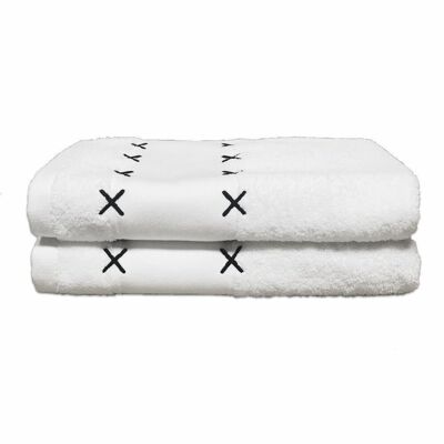 SET OF 2 BATH TOWELS 50 x 100 WHITE EMBRUN Embroidered