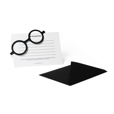 White postcard with detachable glasses