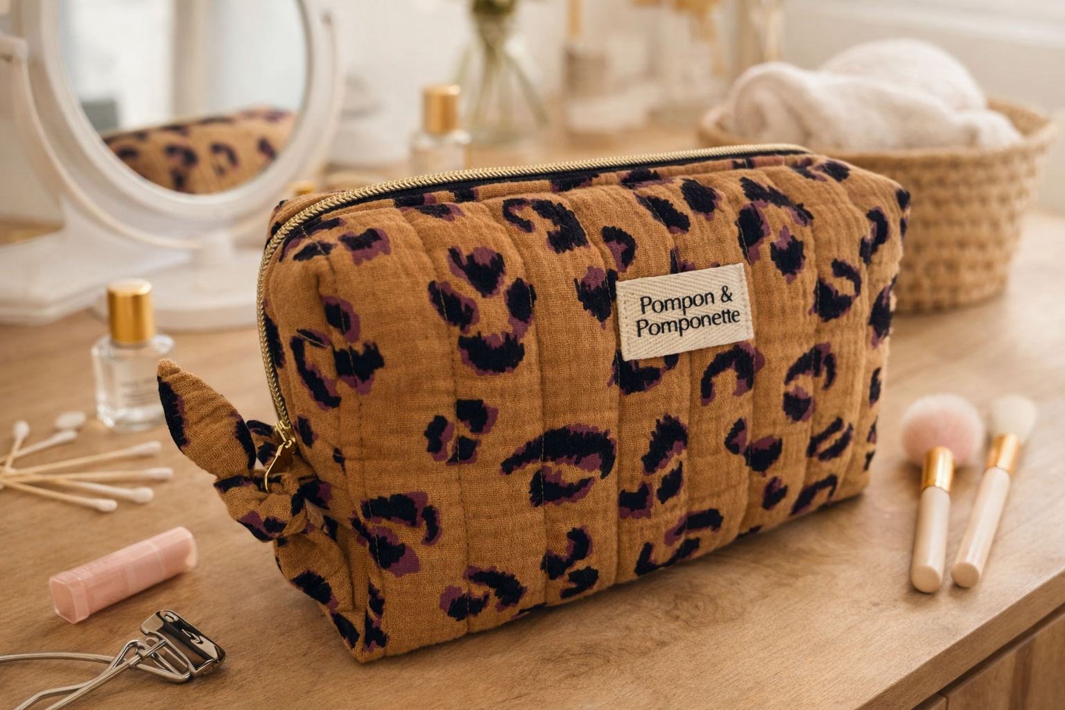 Trousse de toilette en gaze de coton matelassée