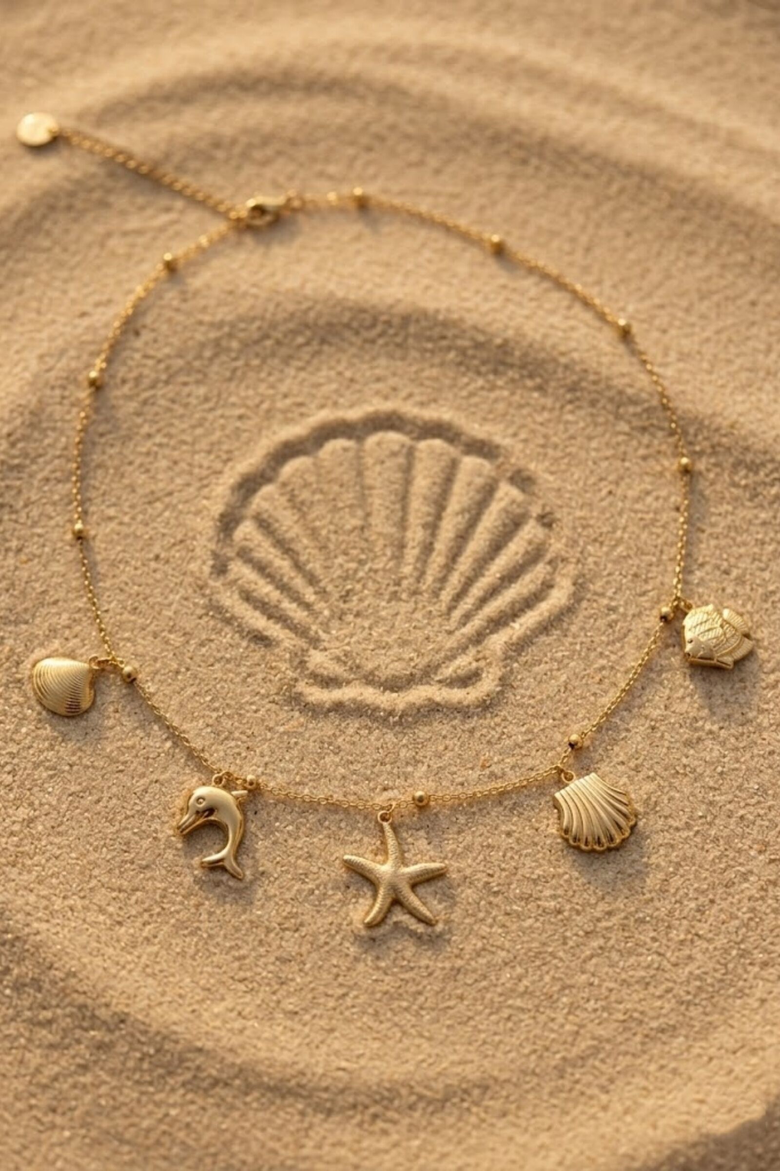 Charm Necklace – Marine Theme with Starfish, Dolphin and Shells