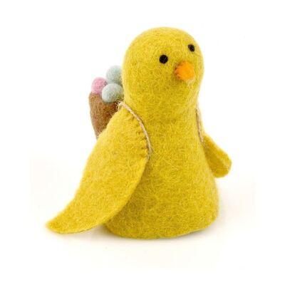 Uovo di pulcino giallo di Pasqua in feltro biodegradabile fatto a mano Decorazione accogliente