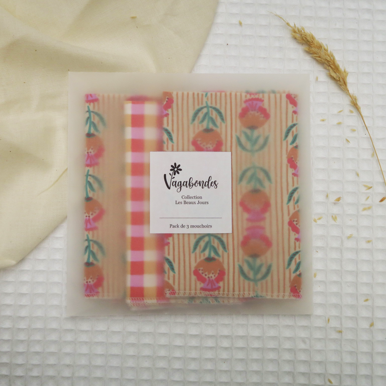 Set of 3 washable handkerchiefs 25x25 cm - SURI - Les Beaux Jours Collection