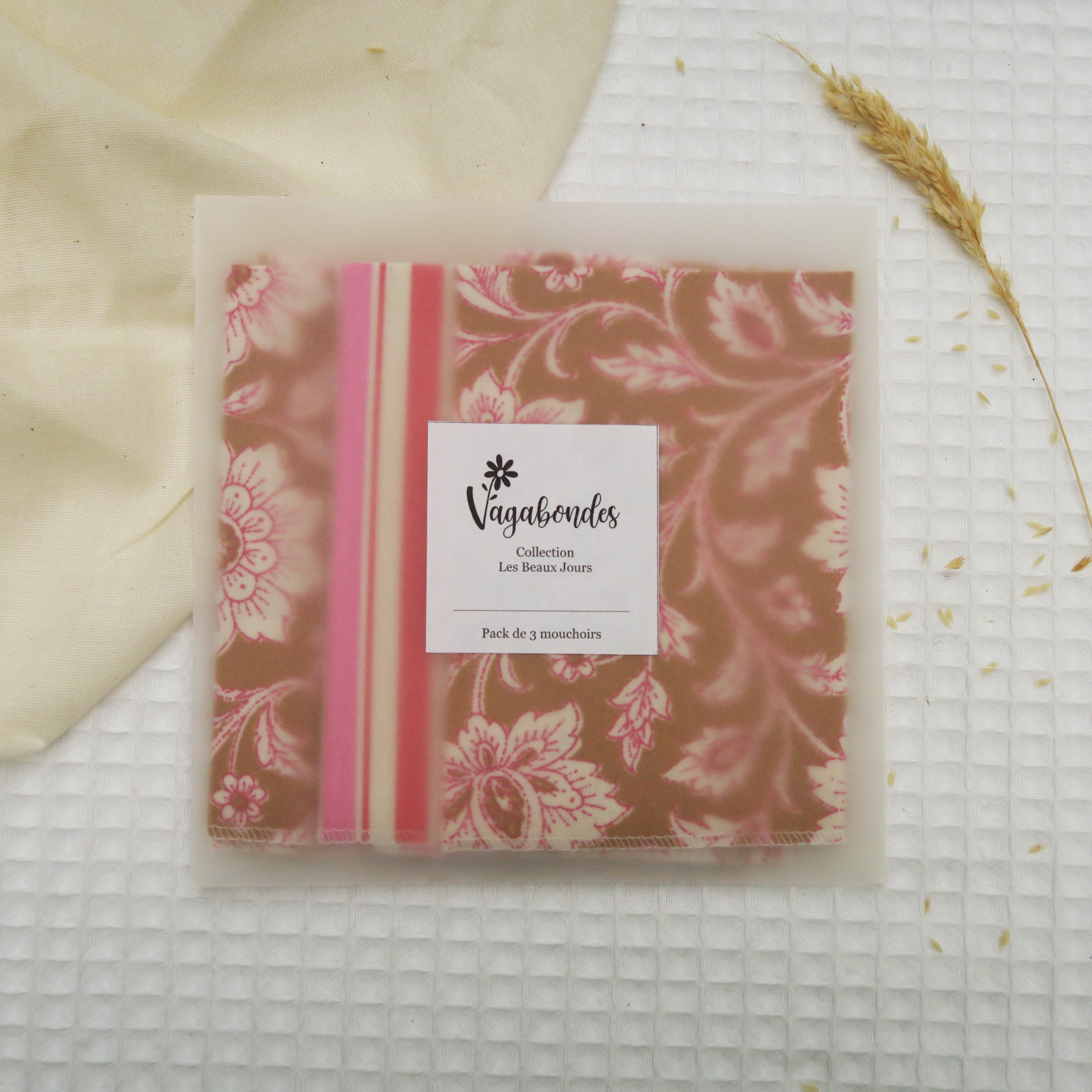 Set of 3 washable handkerchiefs 25x25 cm - SHIRA - Les Beaux Jours Collection
