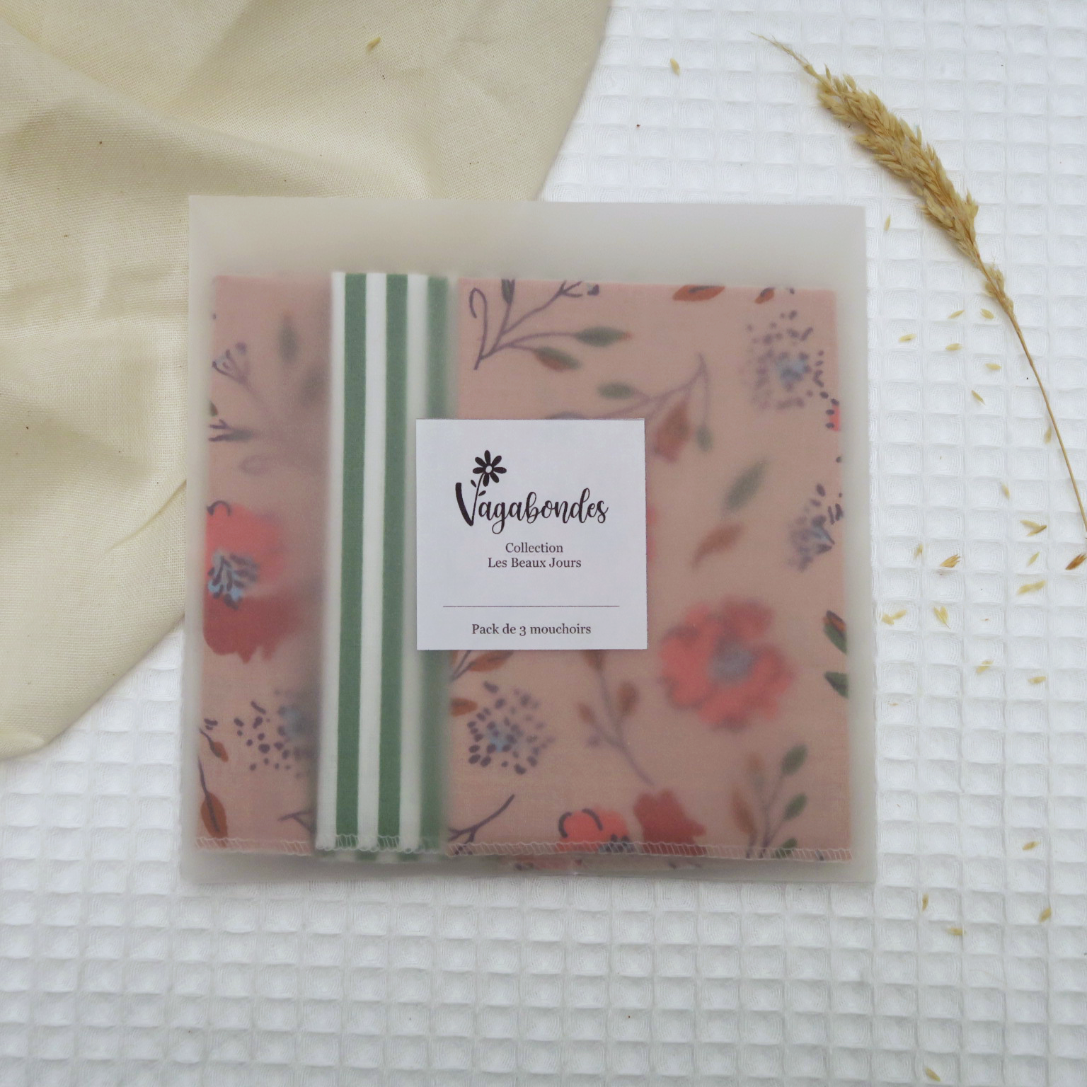 Set of 3 washable handkerchiefs 25x25 cm - JOSY - Les Beaux Jours Collection