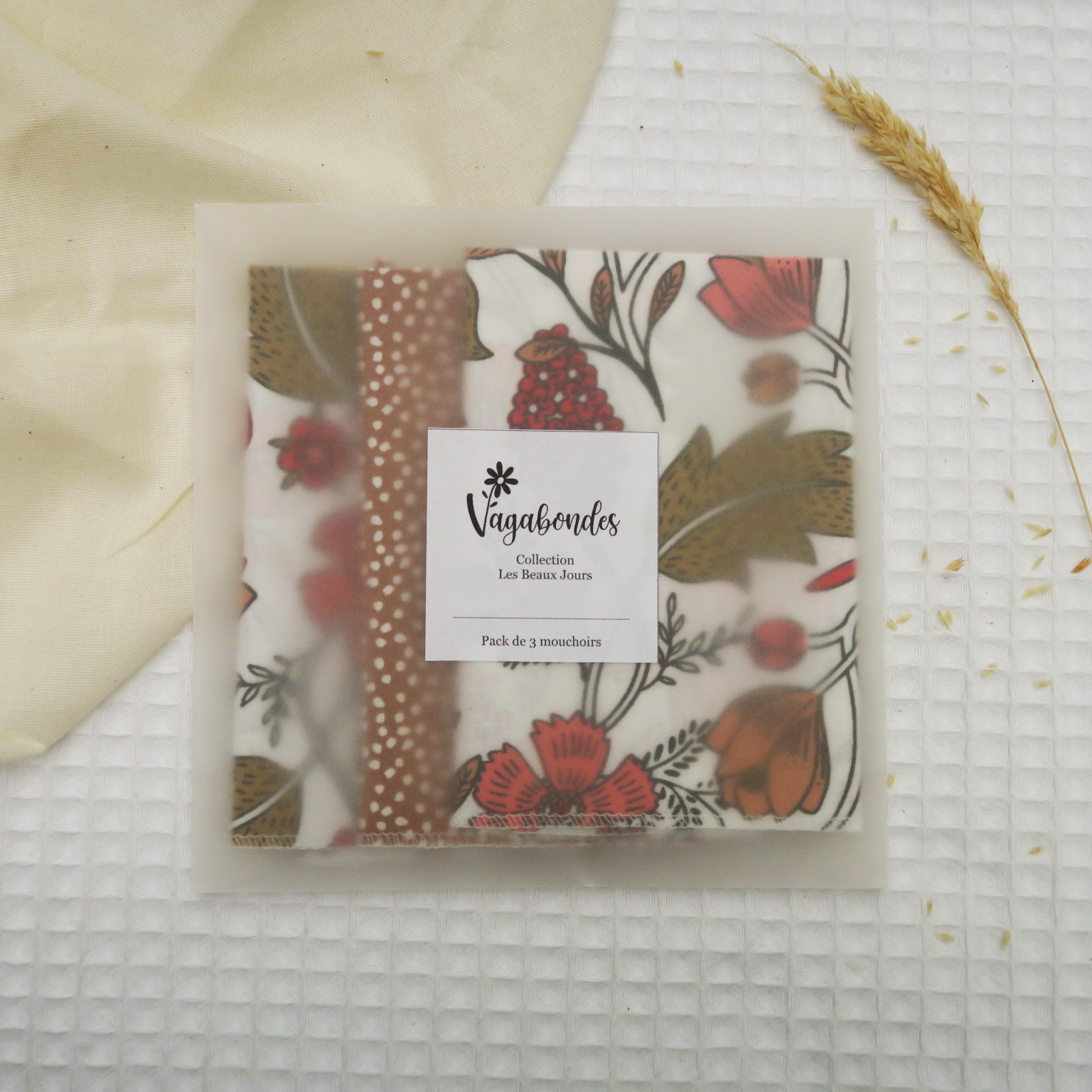 Set of 3 washable handkerchiefs 25x25 cm - LIZUL - Les Beaux Jours Collection