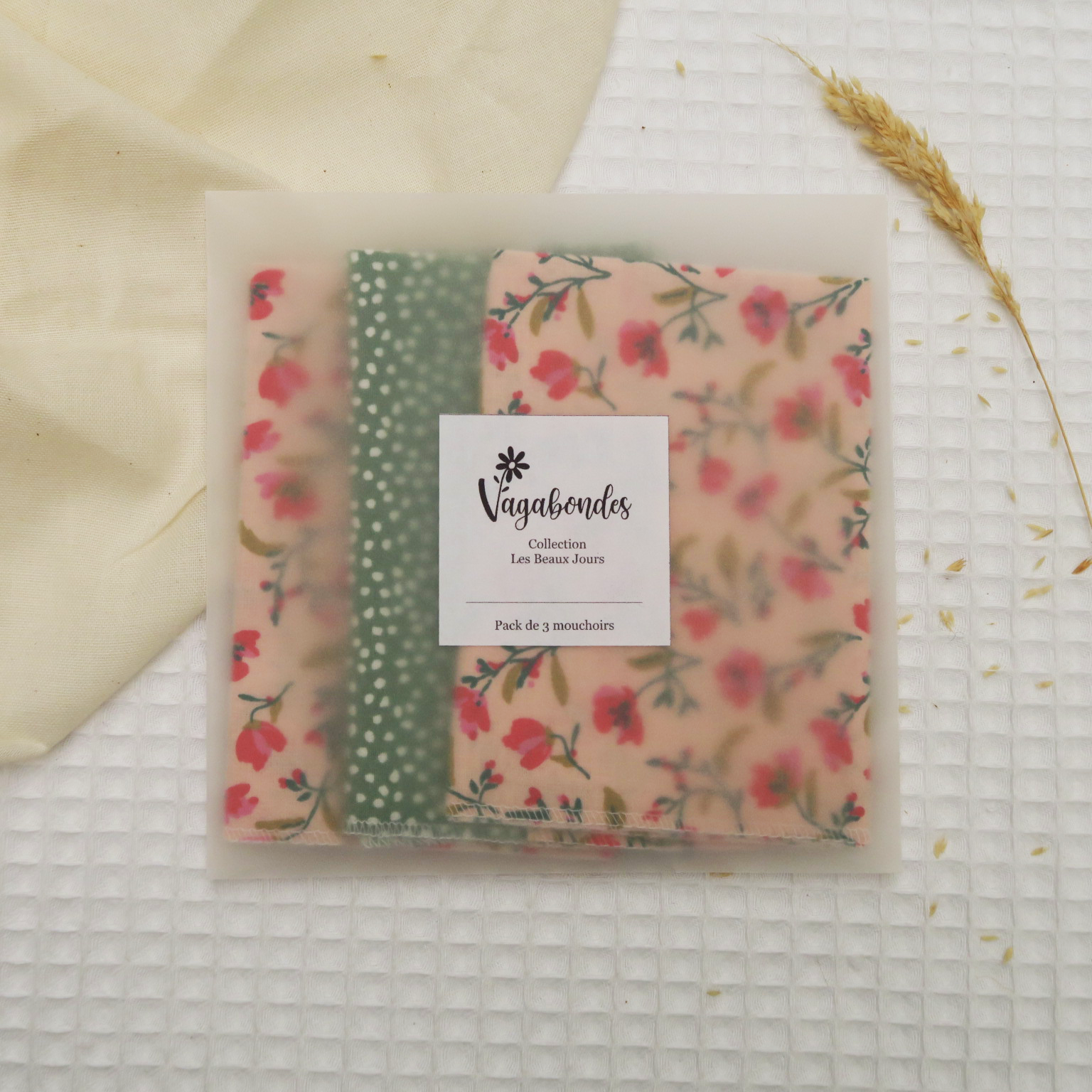 Set of 3 washable handkerchiefs 25x25 cm - VANDA - Les Beaux Jours Collection