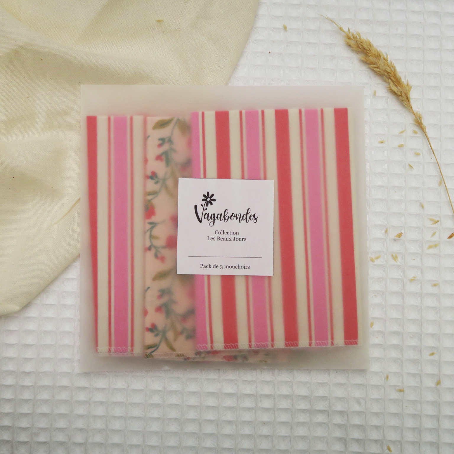 Set of 3 washable handkerchiefs 25x25 cm - LYDIA R - Les Beaux Jours Collection