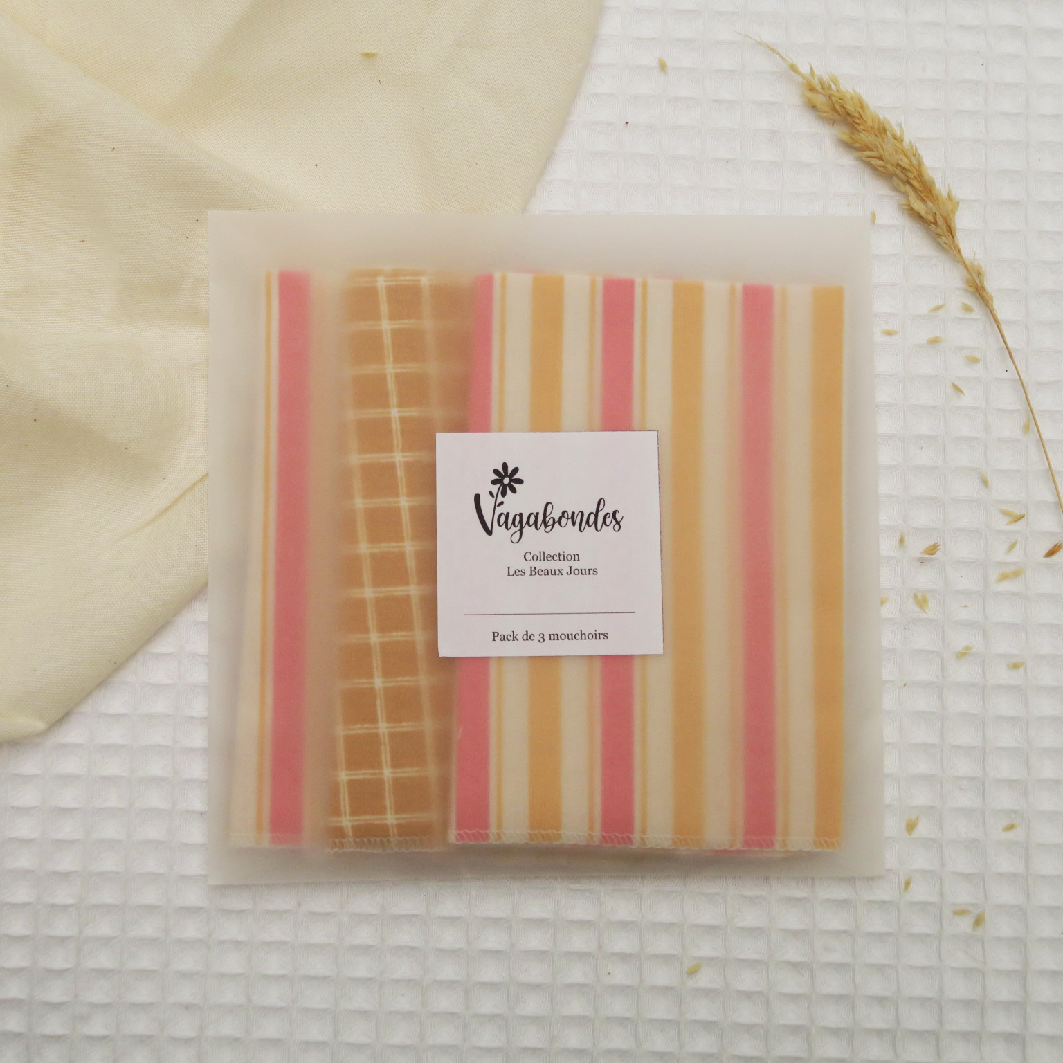 Set of 3 washable handkerchiefs 25x25 cm - LYDIA J - Les Beaux Jours Collection