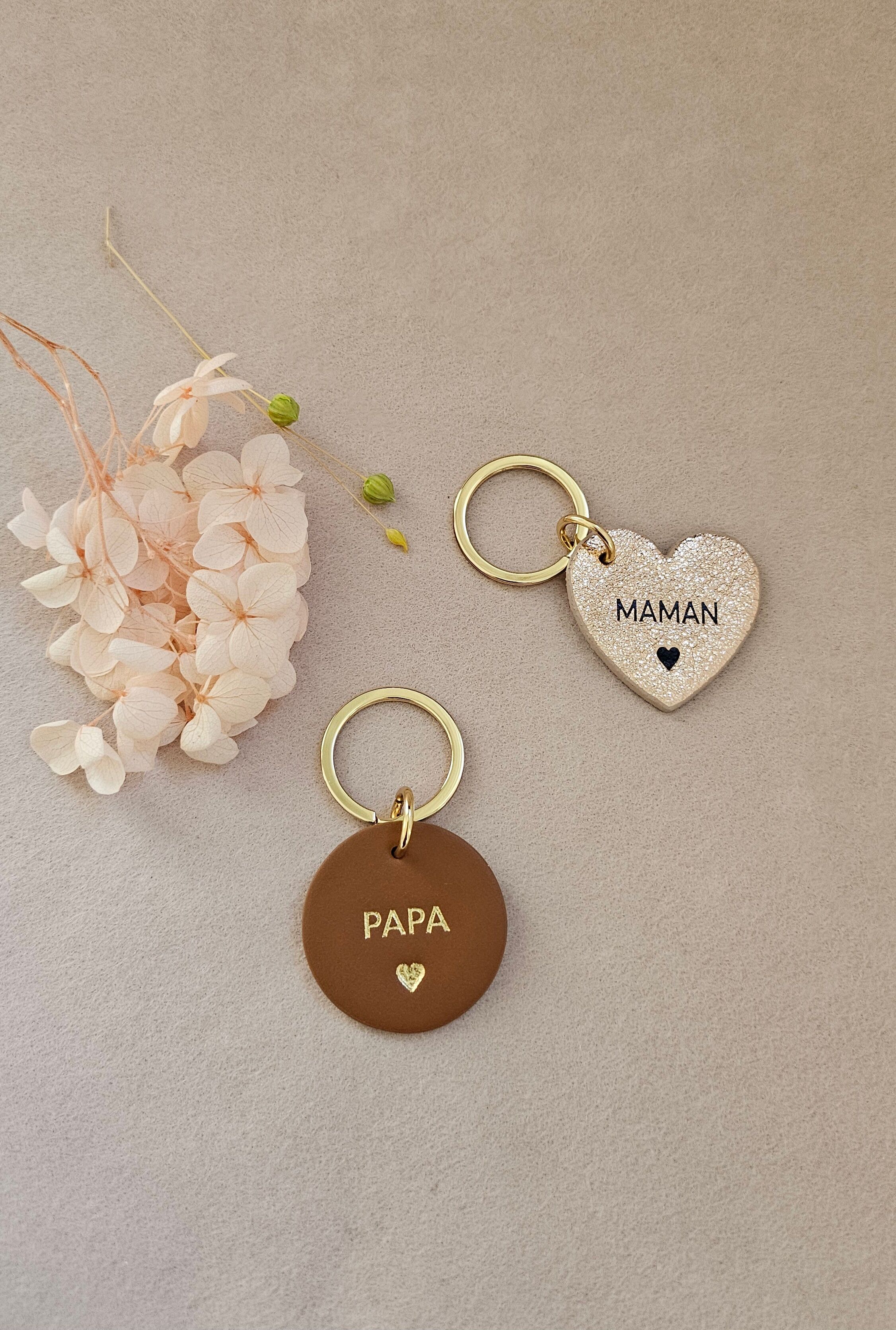 leather heart keychain dad mom