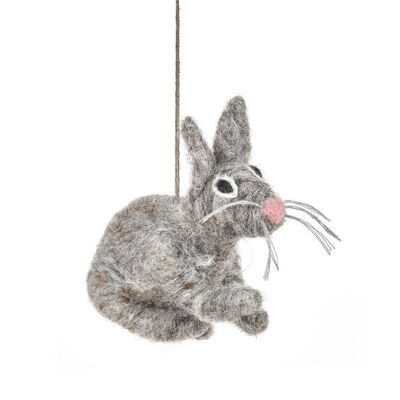 Handmade Felt Grey Bunny Biodegradable Hanging Easter Decoration