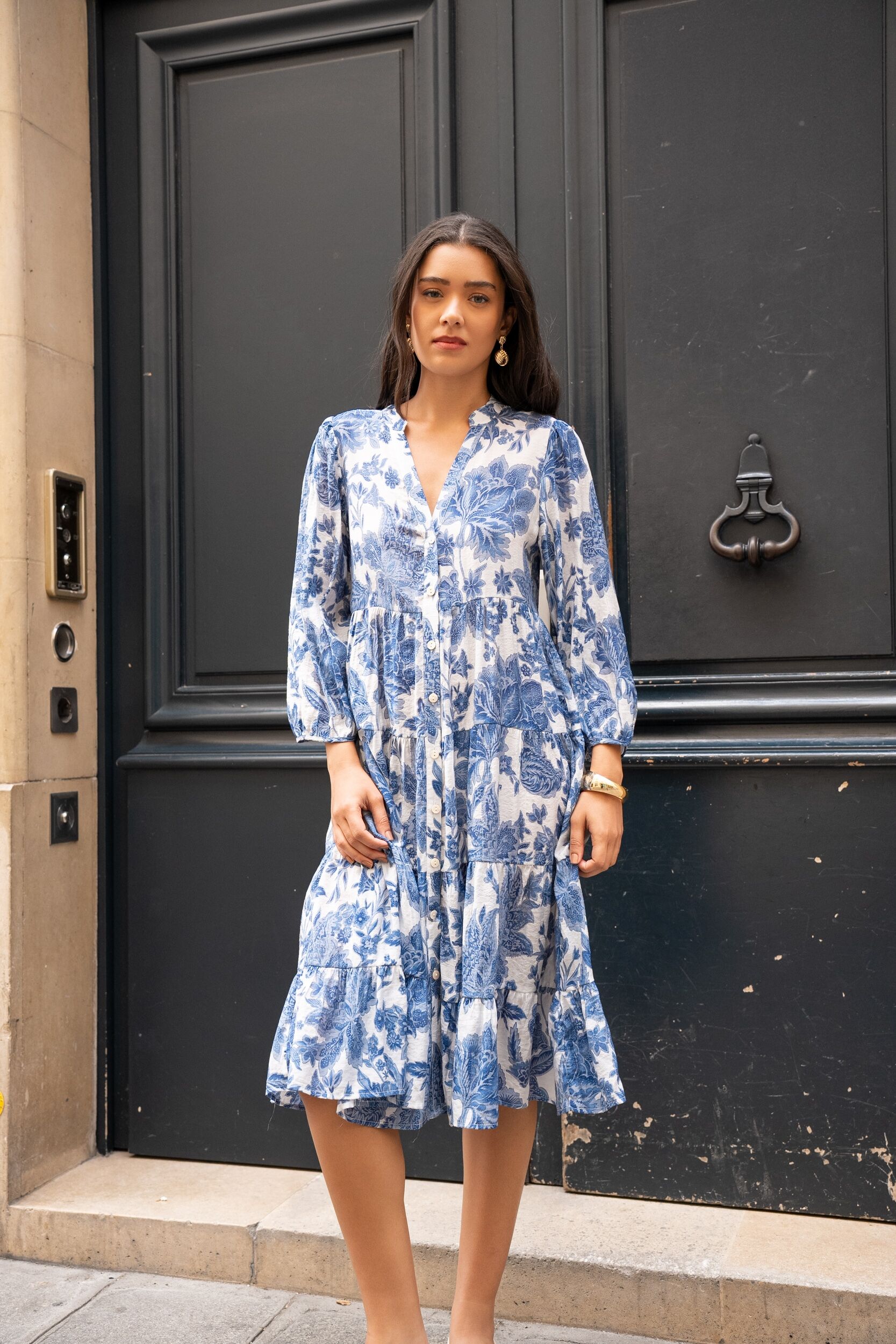 Viscose silk print midi dress