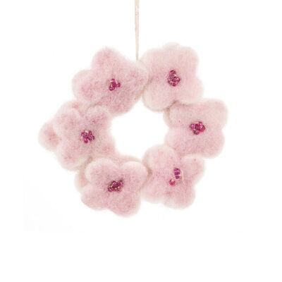 Handmade Hanging Felt Mini Floral Wreath - Cherry Blossom Easter Decoration