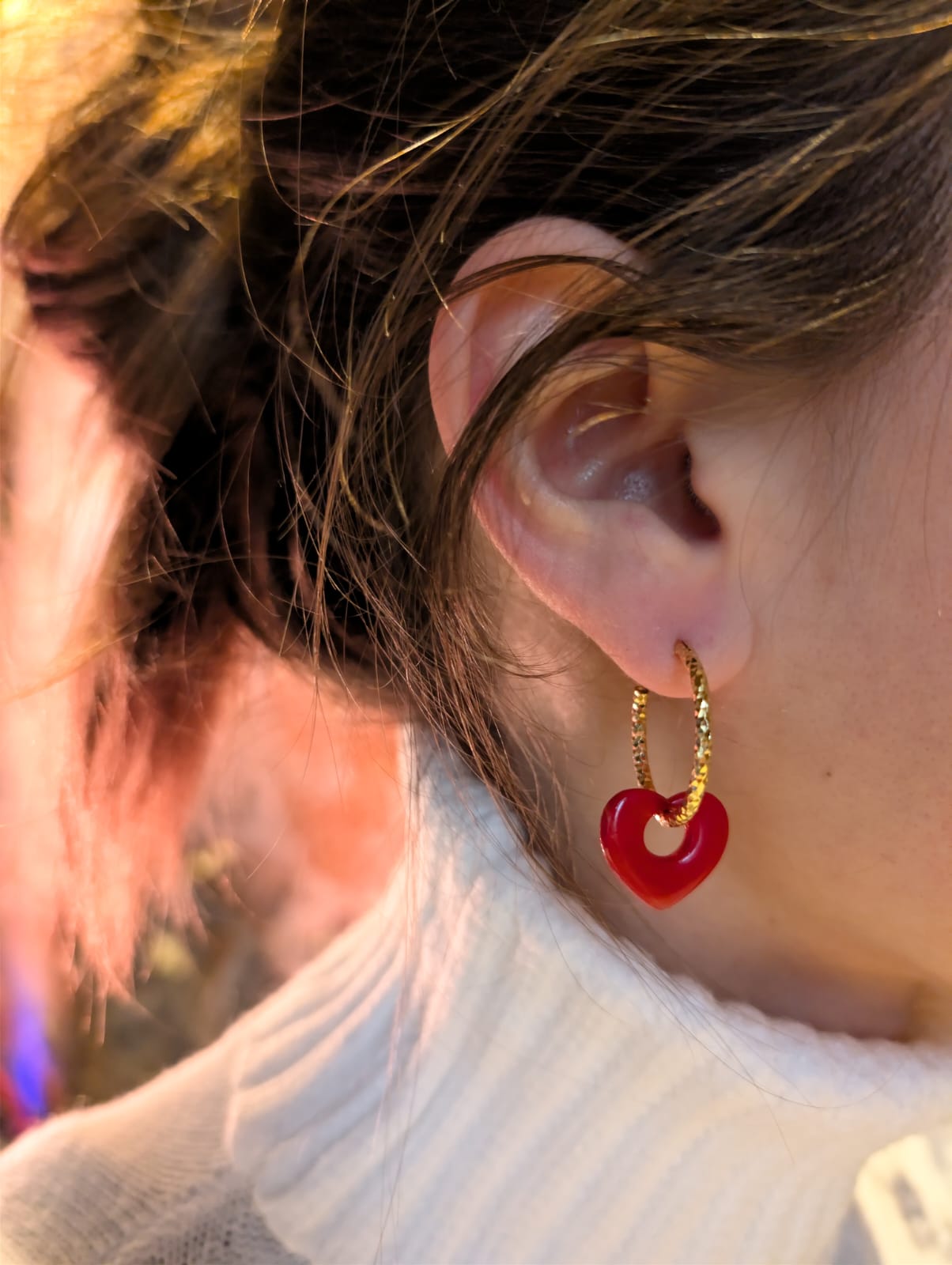 Boucles d'Oreilles "Passion Rouge" – Cœurs Éclatants & Or 24K