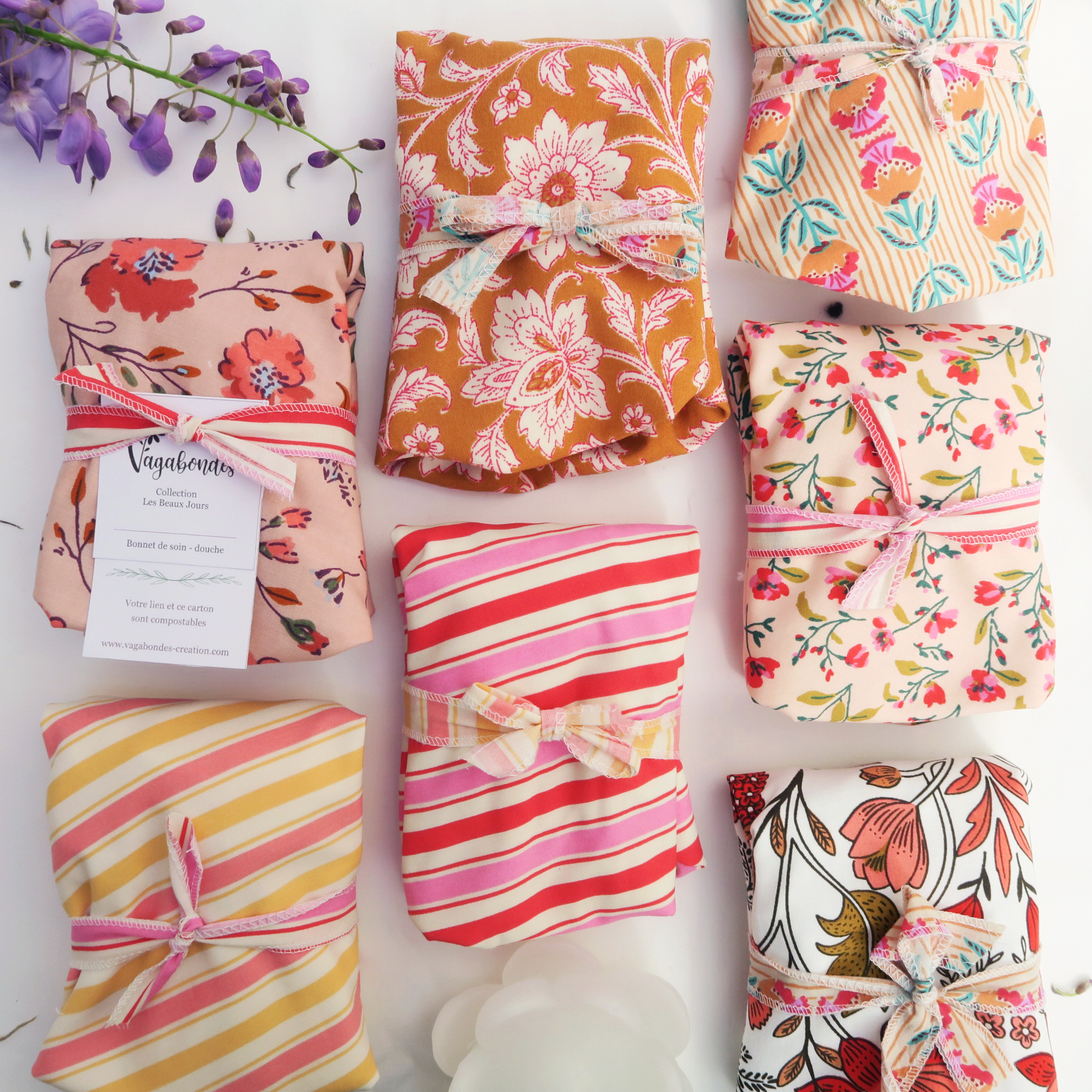 Restock/Discovery Pack - 100% Cotton Shower/Care Cap - Les Beaux Jours Collection - 7 Colors