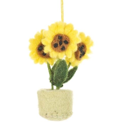 Handmade Hanging Fair trade Felt Pot o' Flowers Decoration sunflowers