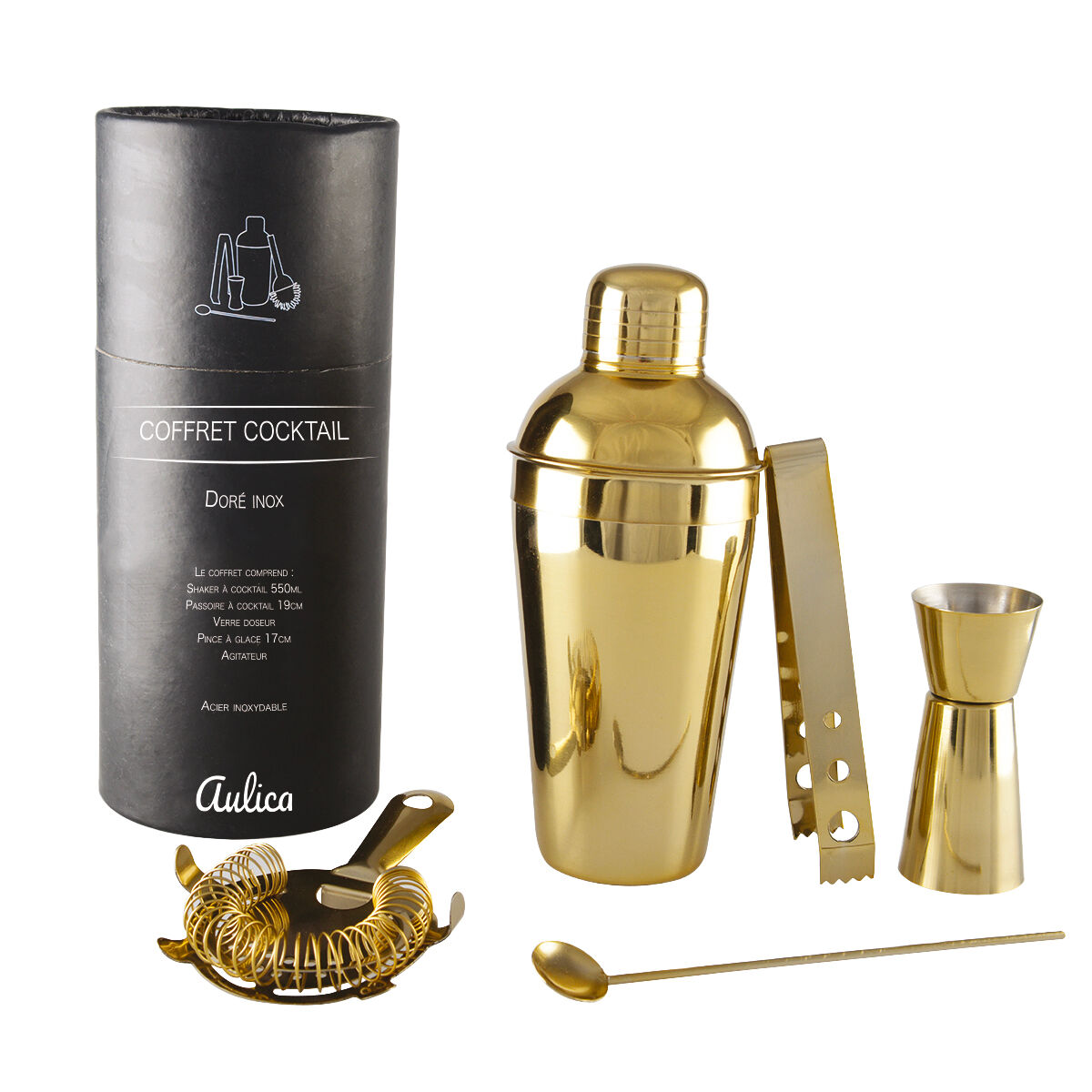 COCKTAIL SHAKER SET 550ML 5 PIECES GOLDEN COLOR