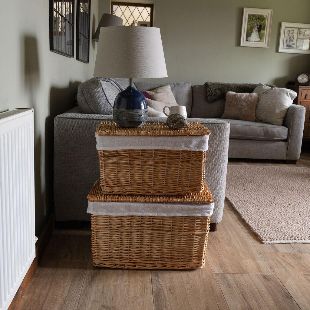 Natural Lined Lidded Storage Basket Bundle