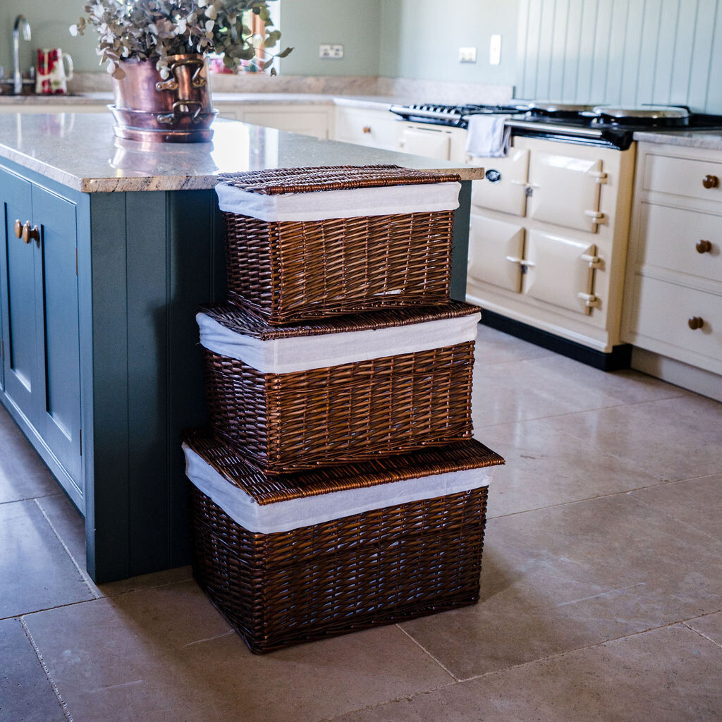 Distilled Brown Lined Lidded Storage Basket Bundle