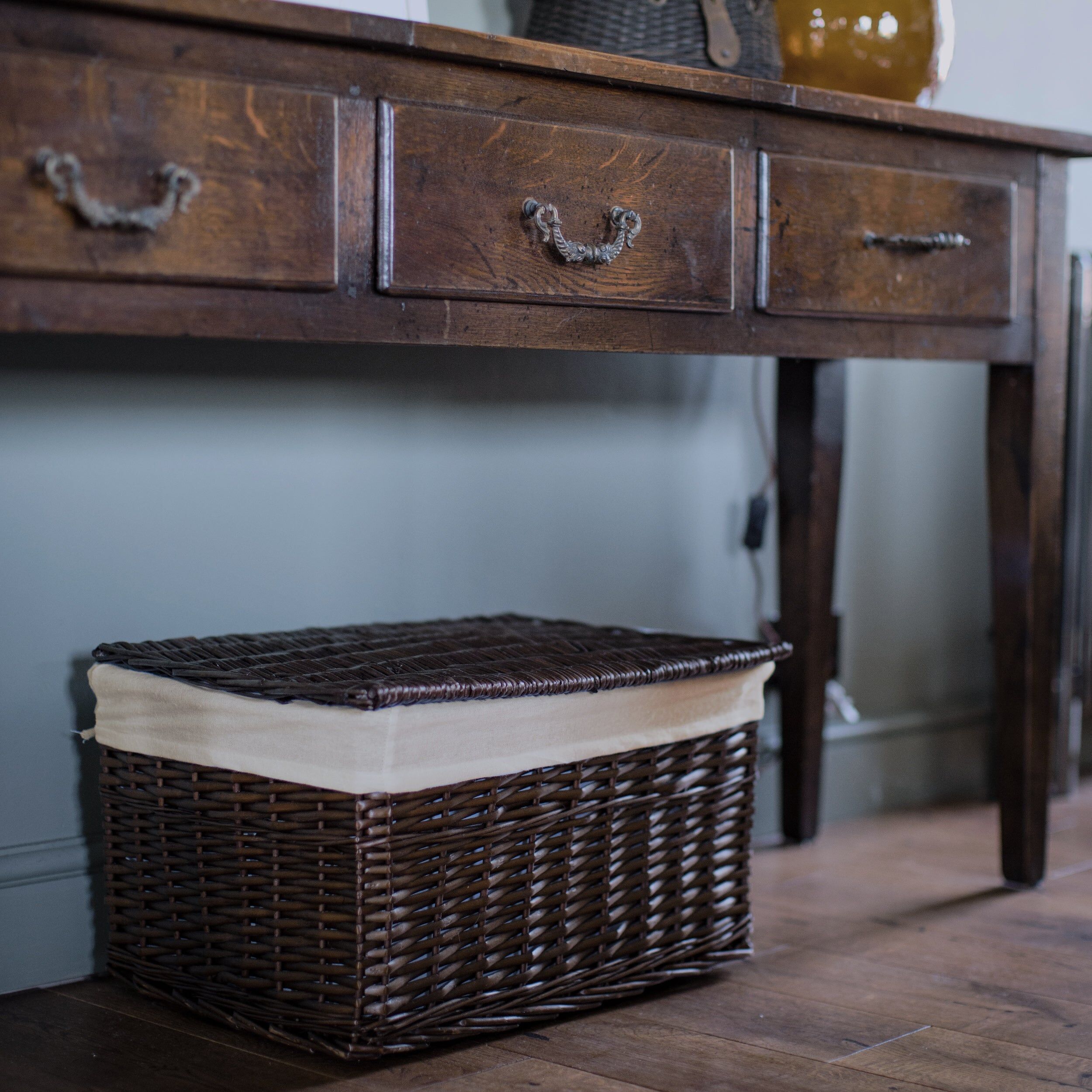 Dark Coffee Lined Lidded Storage Basket Bundle