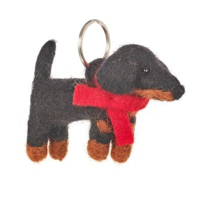 Llavero artesanal de fieltro con aguja de perro Dachshund