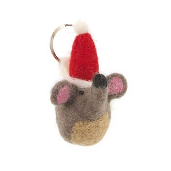 Porte-clés de Noël souris festive en feutre à l'aiguille du commerce équitable 2