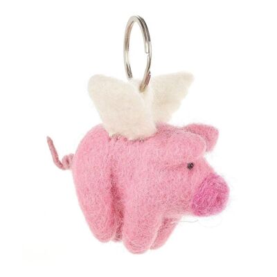 Handgemachte Fair Trade Nadel Filz Flying Pig Schlüsselring