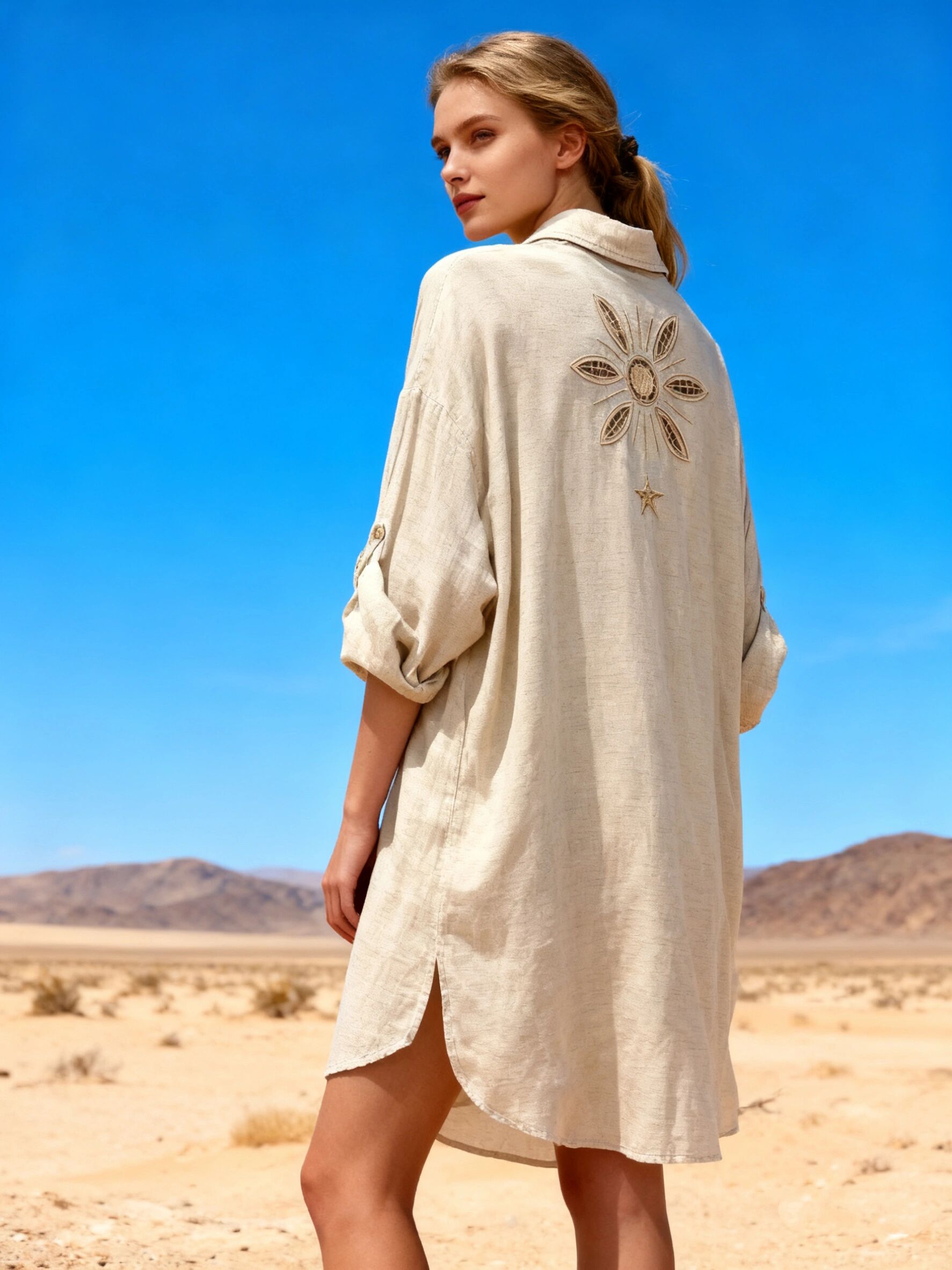 Floral embroidered shirt dress, flared cut,