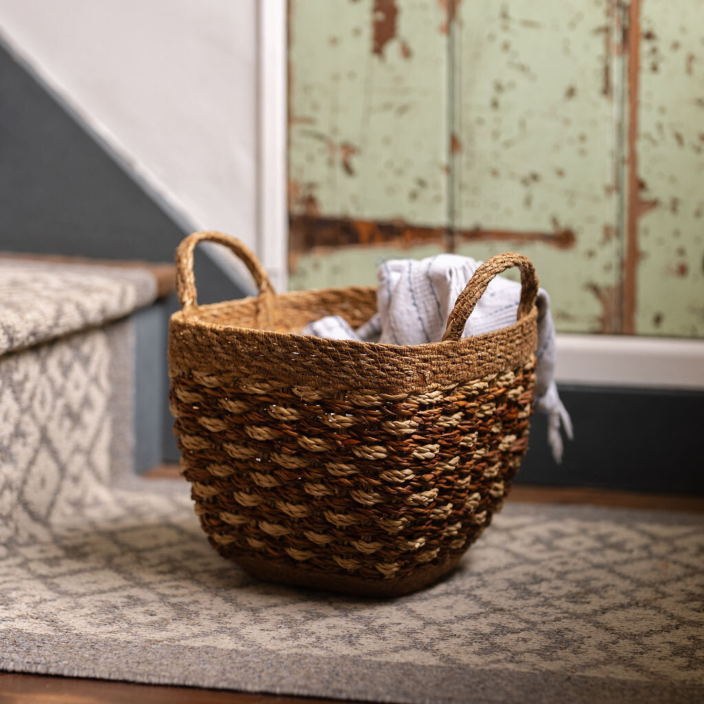 Karatoya, Square Seagrass Basket with Tapered Base Set of 3