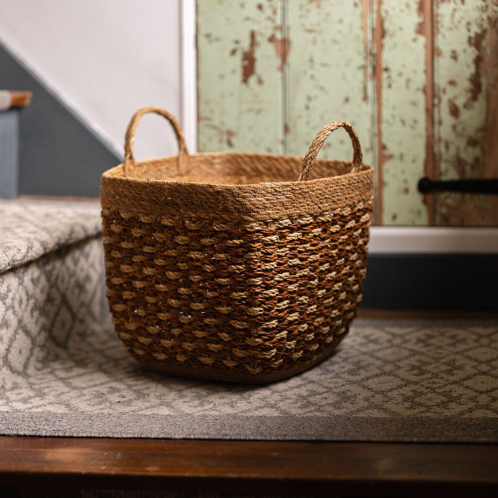 Karatoya, Square Seagrass Basket with Tapered Base Set of 3